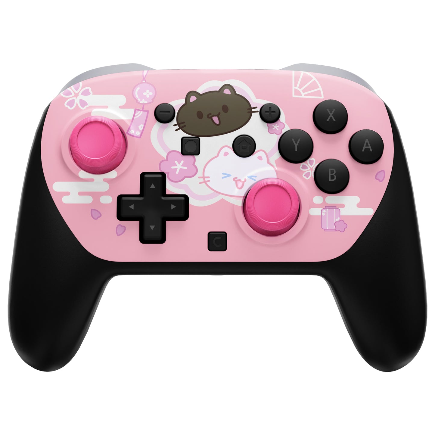 eXtremeRate DIY Replacement Faceplate Shell with Thumbsticks for Nintendo Switch 2 Pro Controller - Cherry Blossoms Kitten