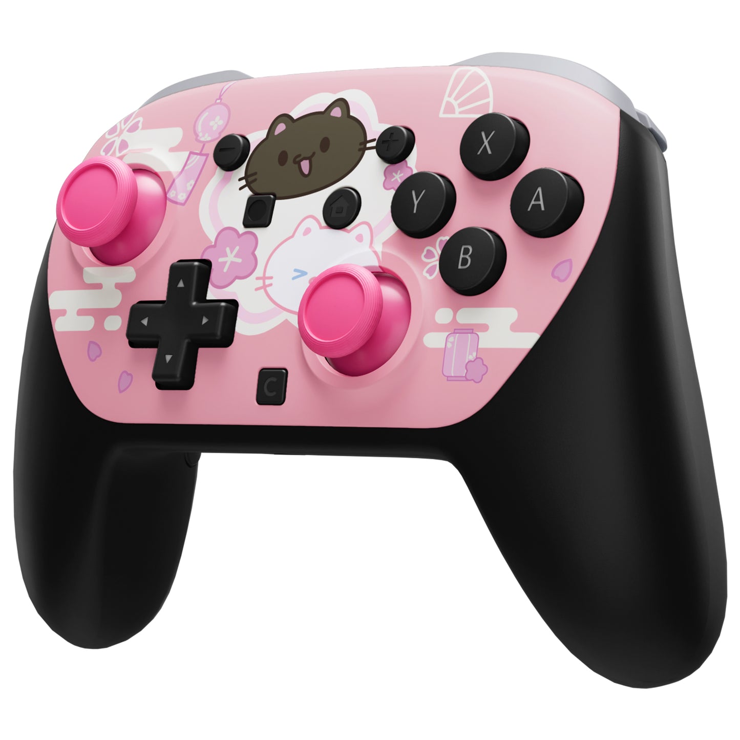 eXtremeRate DIY Replacement Faceplate Shell with Thumbsticks for Nintendo Switch 2 Pro Controller - Cherry Blossoms Kitten