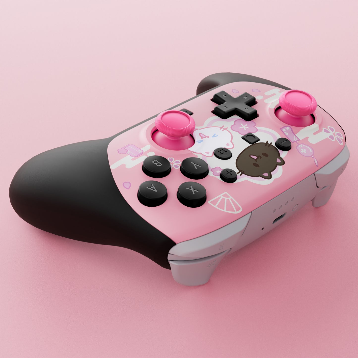 eXtremeRate DIY Replacement Faceplate Shell with Thumbsticks for Nintendo Switch 2 Pro Controller - Cherry Blossoms Kitten