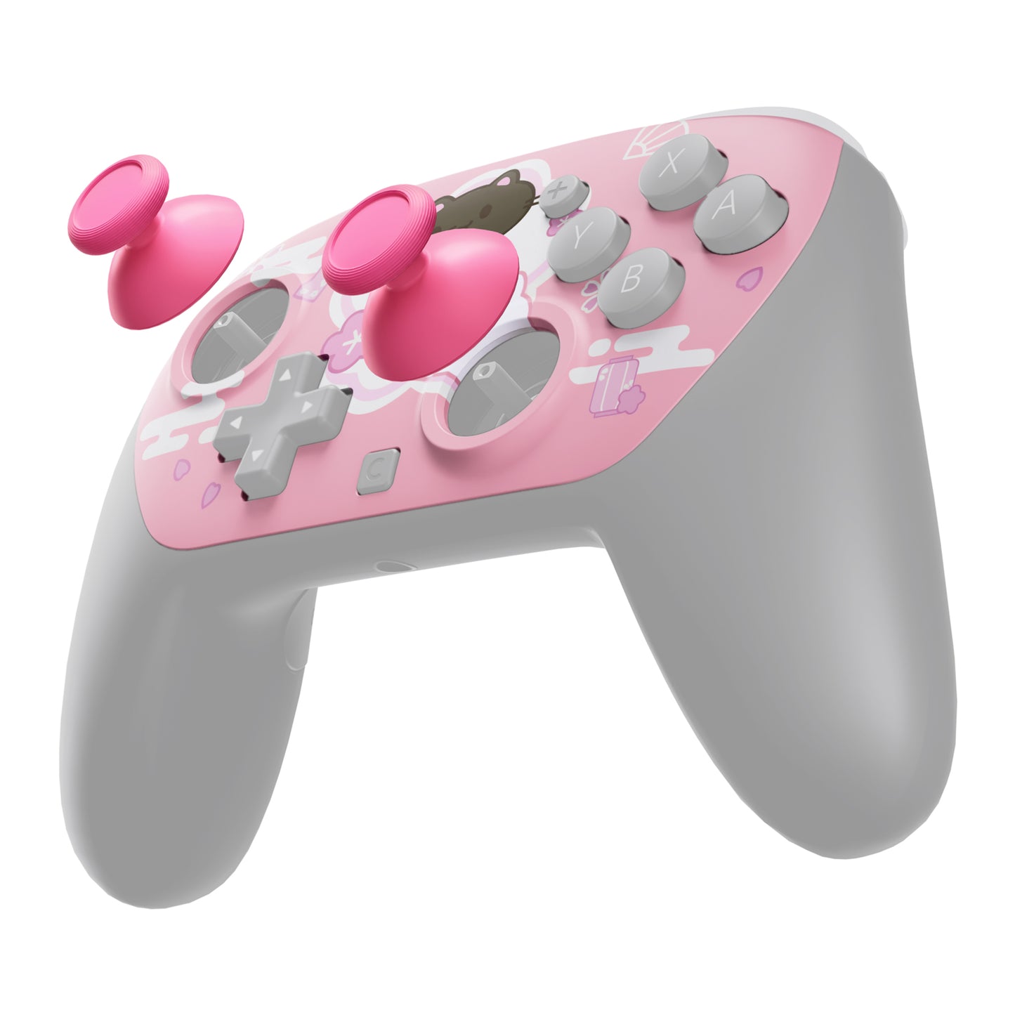 eXtremeRate DIY Replacement Faceplate Shell with Thumbsticks for Nintendo Switch 2 Pro Controller - Cherry Blossoms Kitten