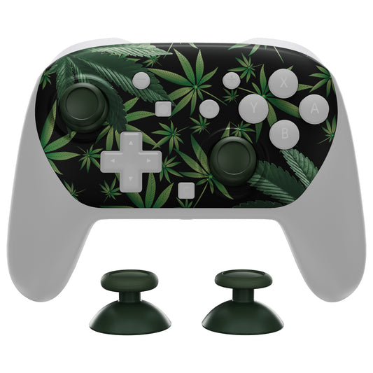 eXtremeRate DIY Replacement Faceplate Shell with Thumbsticks for Nintendo Switch 2 Pro Controller - Green Weeds