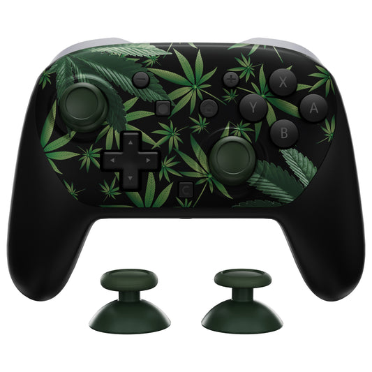 eXtremeRate DIY Replacement Faceplate Shell with Thumbsticks for Nintendo Switch 2 Pro Controller - Green Weeds