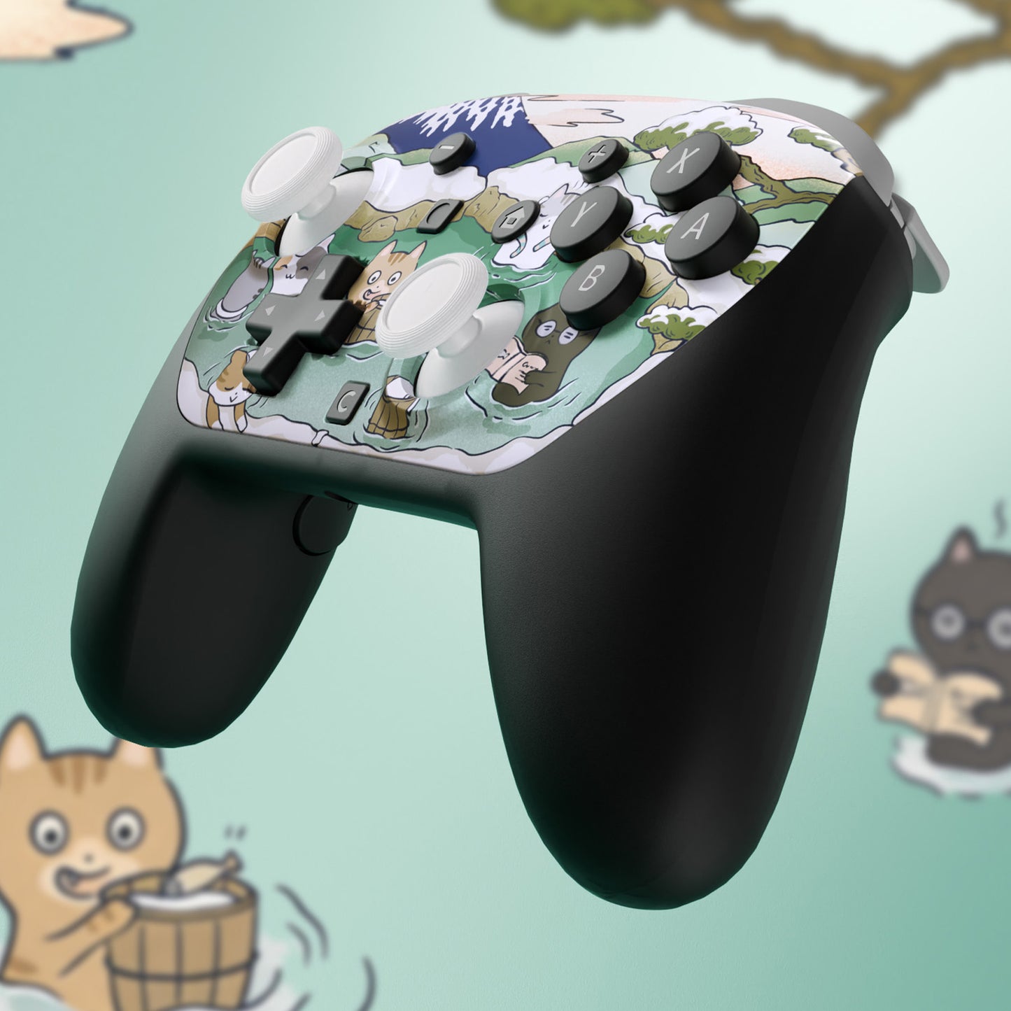 eXtremeRate DIY Replacement Faceplate Shell with Thumbsticks for Nintendo Switch 2 Pro Controller - Hot Spring Kitties