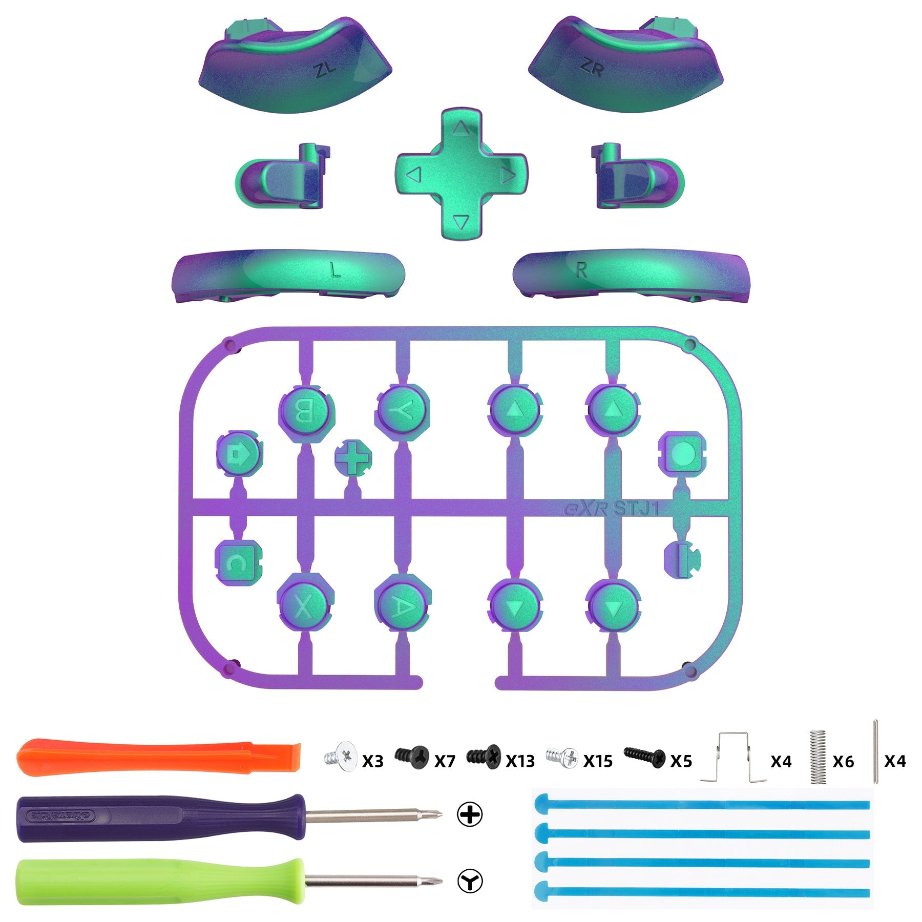 eXtremeRate DIY Replacement Full Set Buttons for Nintendo Switch 2 - Chameleon Green Purple eXtremeRate