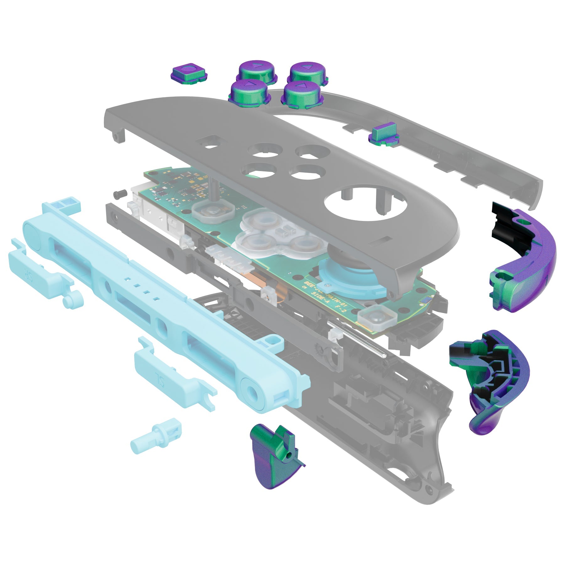 eXtremeRate DIY Replacement Full Set Buttons for Nintendo Switch 2 - Chameleon Green Purple eXtremeRate