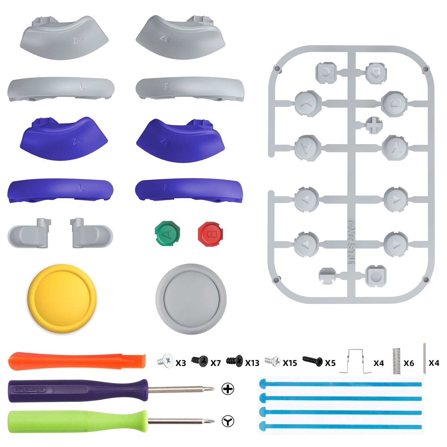 eXtremeRate DIY Replacement Full Set Buttons for Nintendo Switch 2 - New Hope Gray & SwitchCube Blue Green