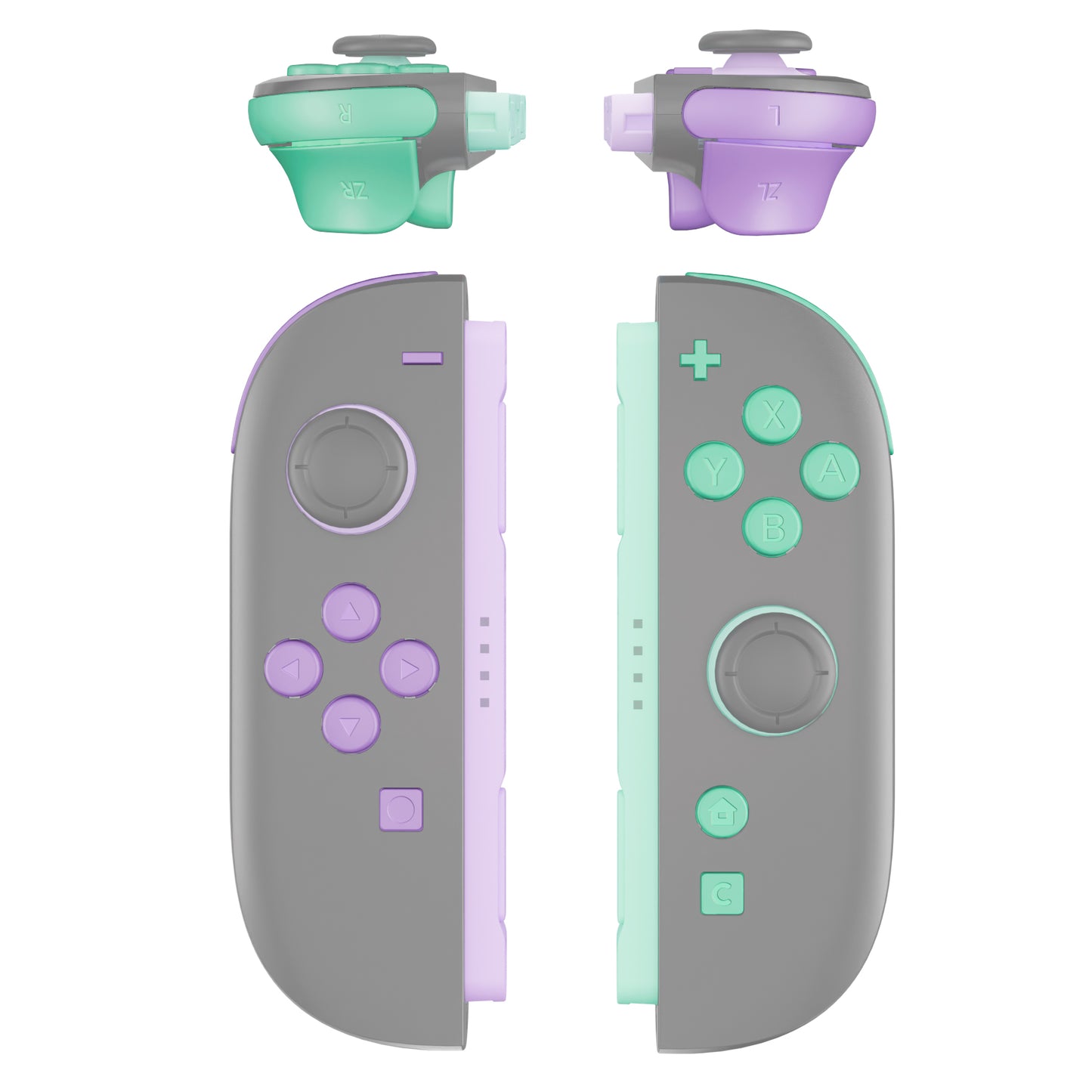 eXtremeRate DIY Replacement Full Set Buttons for Nintendo Switch 2 - Purple & Green