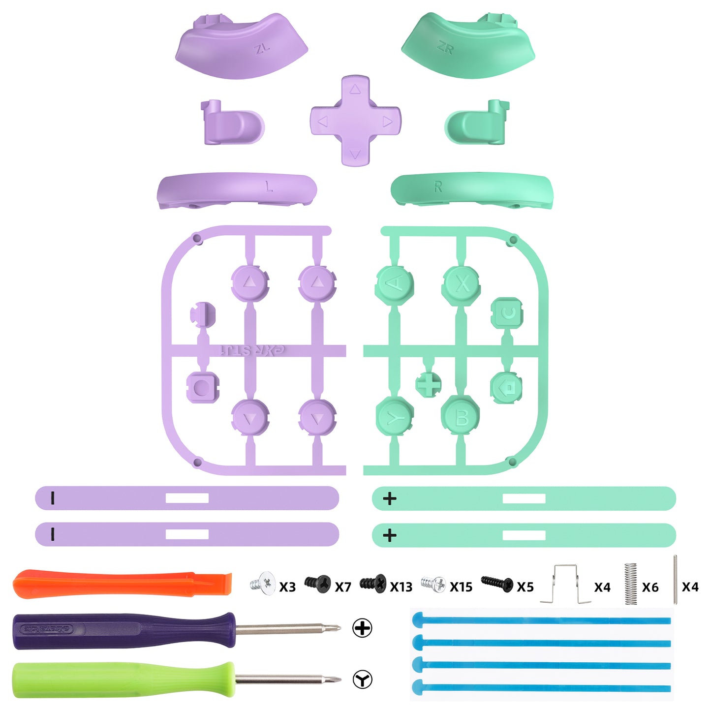eXtremeRate DIY Replacement Full Set Buttons for Nintendo Switch 2 - Purple & Green