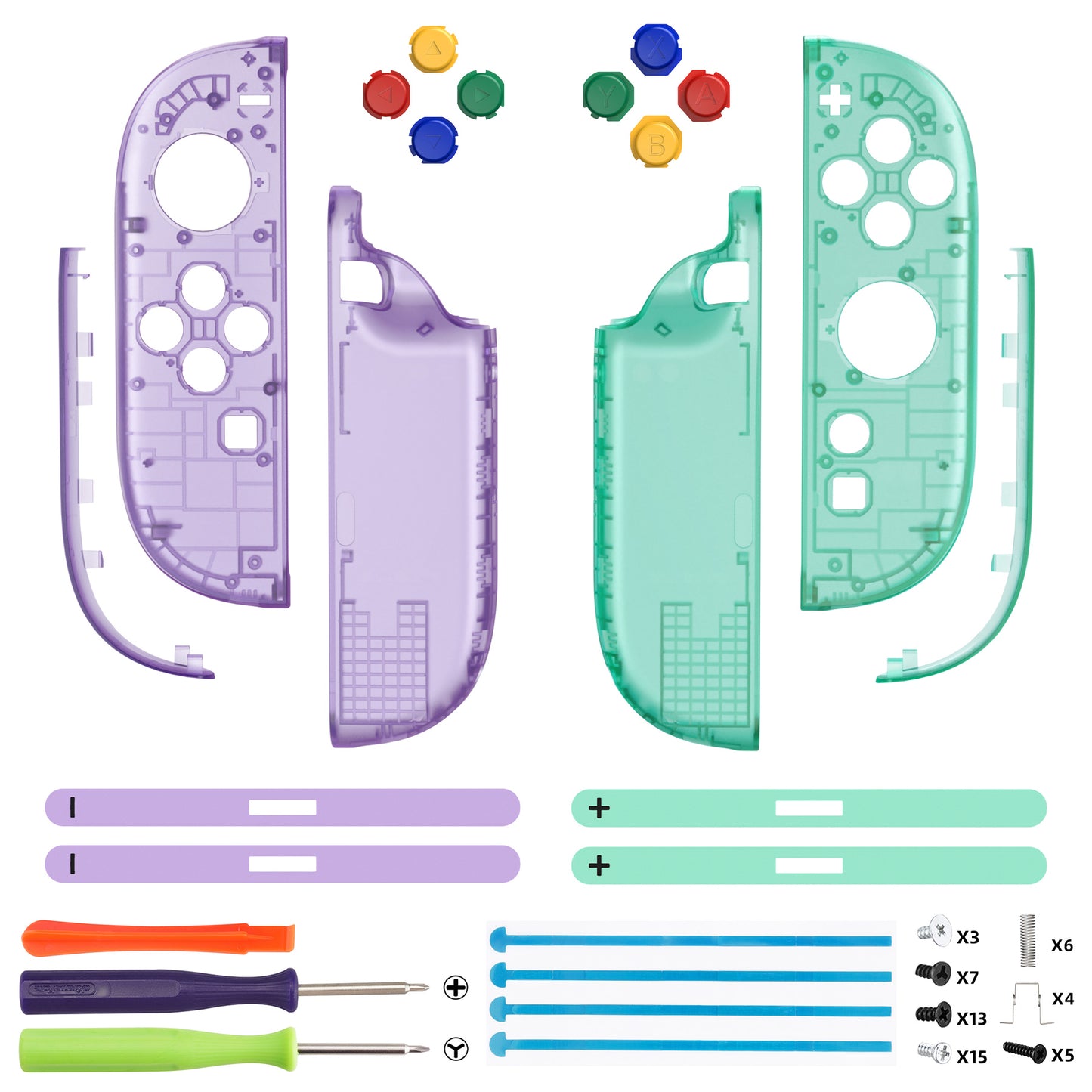 eXtremeRate DIY Replacement Full Set Shell Case with Buttons for Joycon 2 of Nintendo Switch 2 - Essence Version - Clear Purple & Green