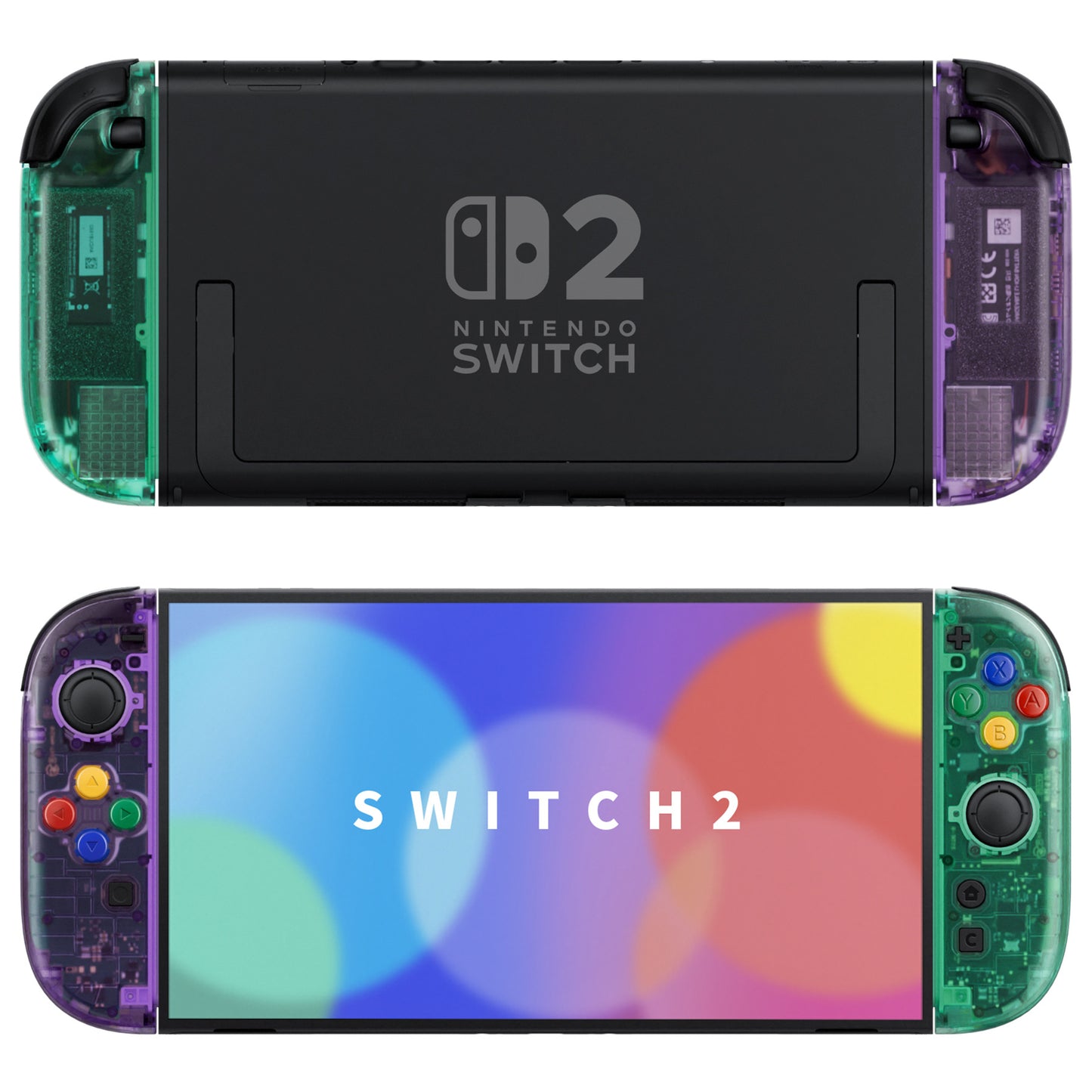eXtremeRate DIY Replacement Full Set Shell Case with Buttons for Joycon 2 of Nintendo Switch 2 - Essence Version - Clear Purple & Green