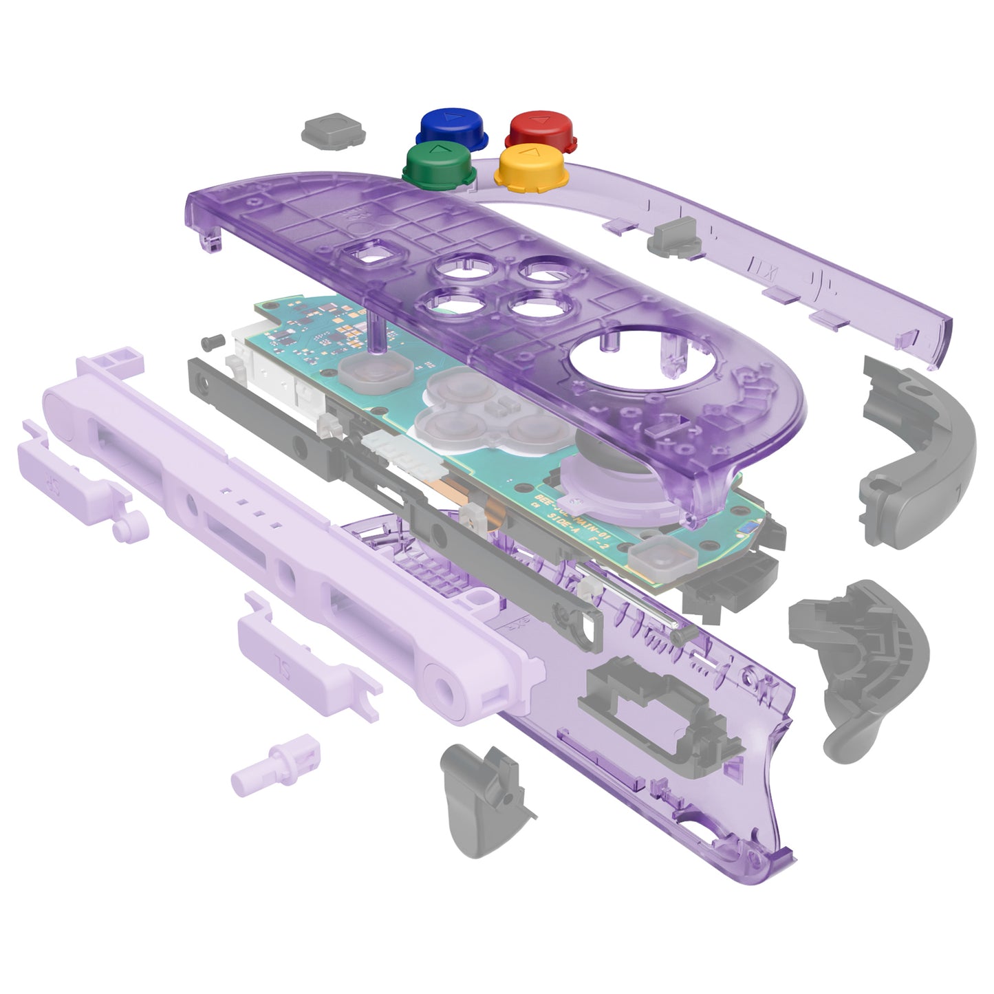 eXtremeRate DIY Replacement Full Set Shell Case with Buttons for Joycon 2 of Nintendo Switch 2 - Essence Version - Clear Purple & Green