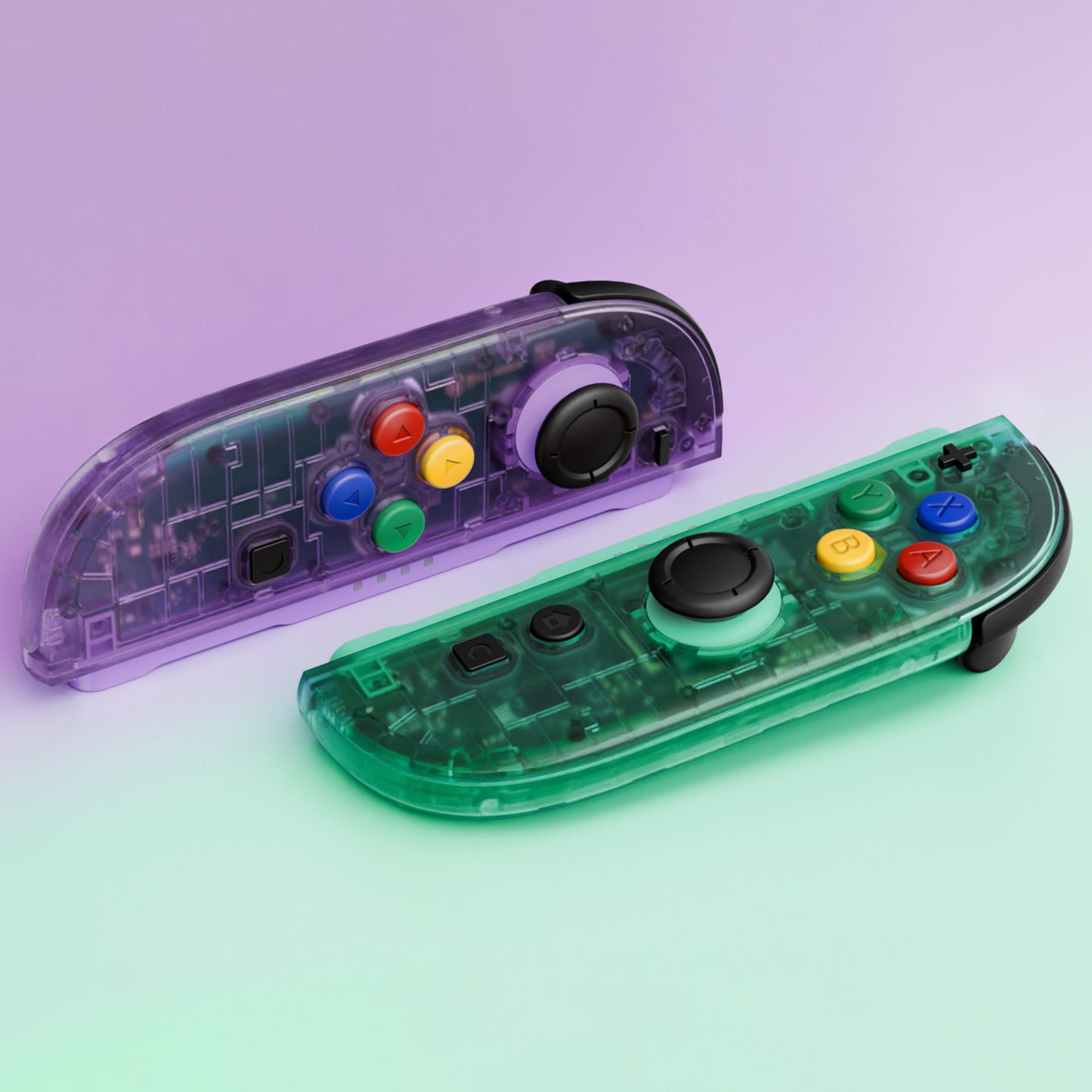 eXtremeRate DIY Replacement Full Set Shell Case with Buttons for Joycon 2 of Nintendo Switch 2 - Essence Version - Clear Purple & Green
