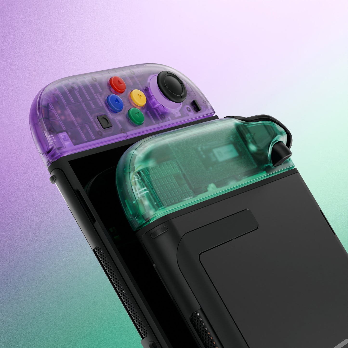 eXtremeRate DIY Replacement Full Set Shell Case with Buttons for Joycon 2 of Nintendo Switch 2 - Essence Version - Clear Purple & Green