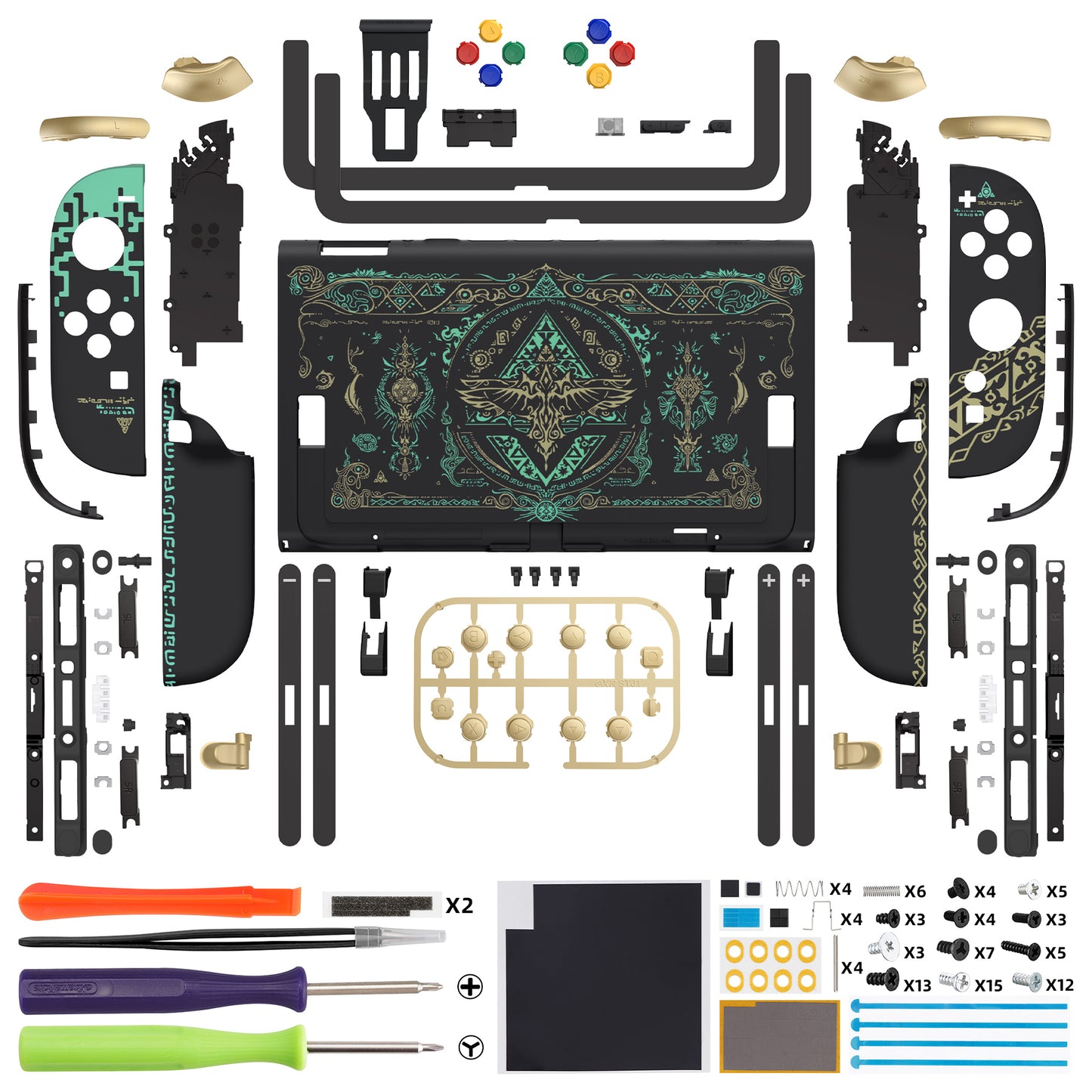 eXtremeRate DIY Replacement Full Set Shells with Buttons for Nintendo Switch 2 - Deluxe Version - Glow in Dark - Totem of Kingdom Black