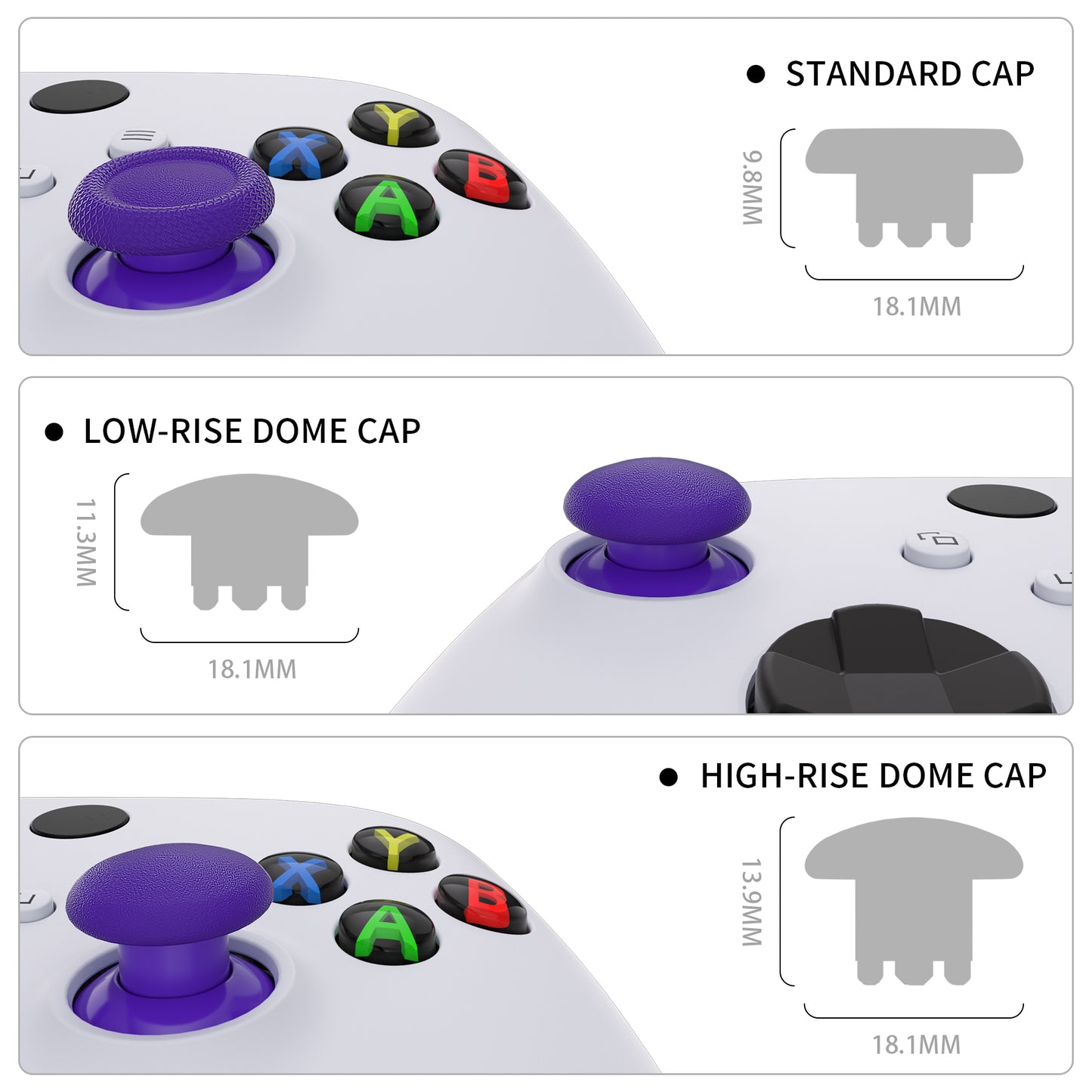 EDGE Sticks Replacement Interchangeable Thumbsticks for Xbox Series X/S & Xbox Core & Xbox One X/S & Xbox Elite V1 & NS Switch Pro Controller - Purple eXtremeRate