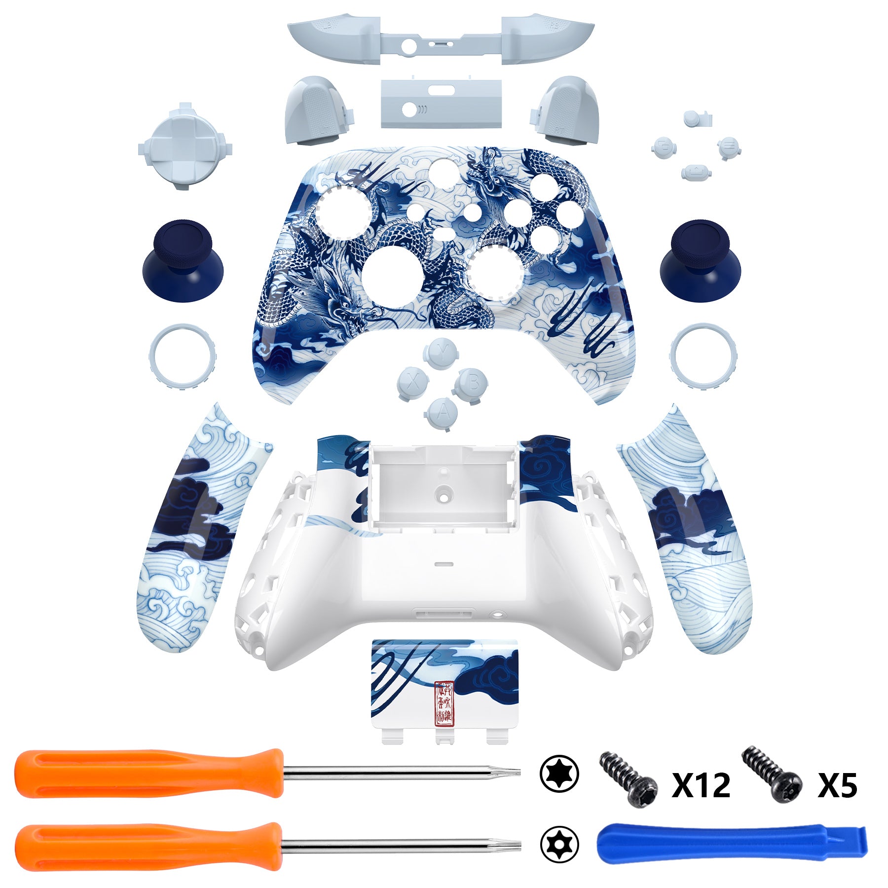 eXtremeRate Porcelain Dragon Controller Full Set Housing Shell