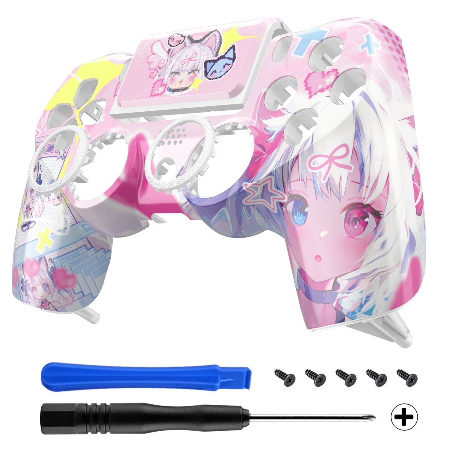 eXtremeRate Ghost Redesigned Front Housing Shell with Touch Pad Compatible with PS4 Slim Pro Controller JDM-040/050/055 - MeWoow