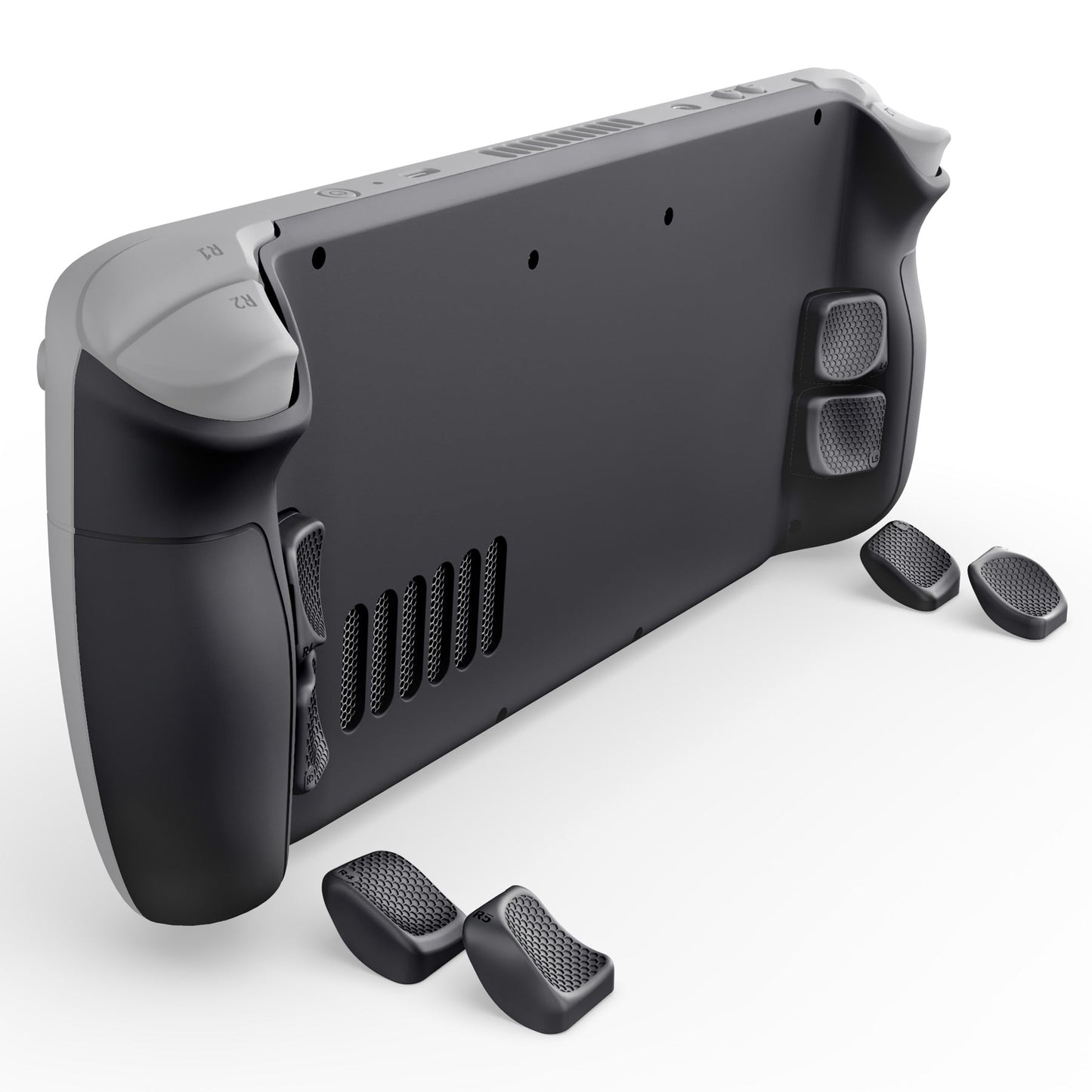 eXtremeRate Interchangeable Back Buttons Bottom Shell for Steam Deck LCD & OLED - with 2 Height Adjustable Buttons - Black eXtremeRate