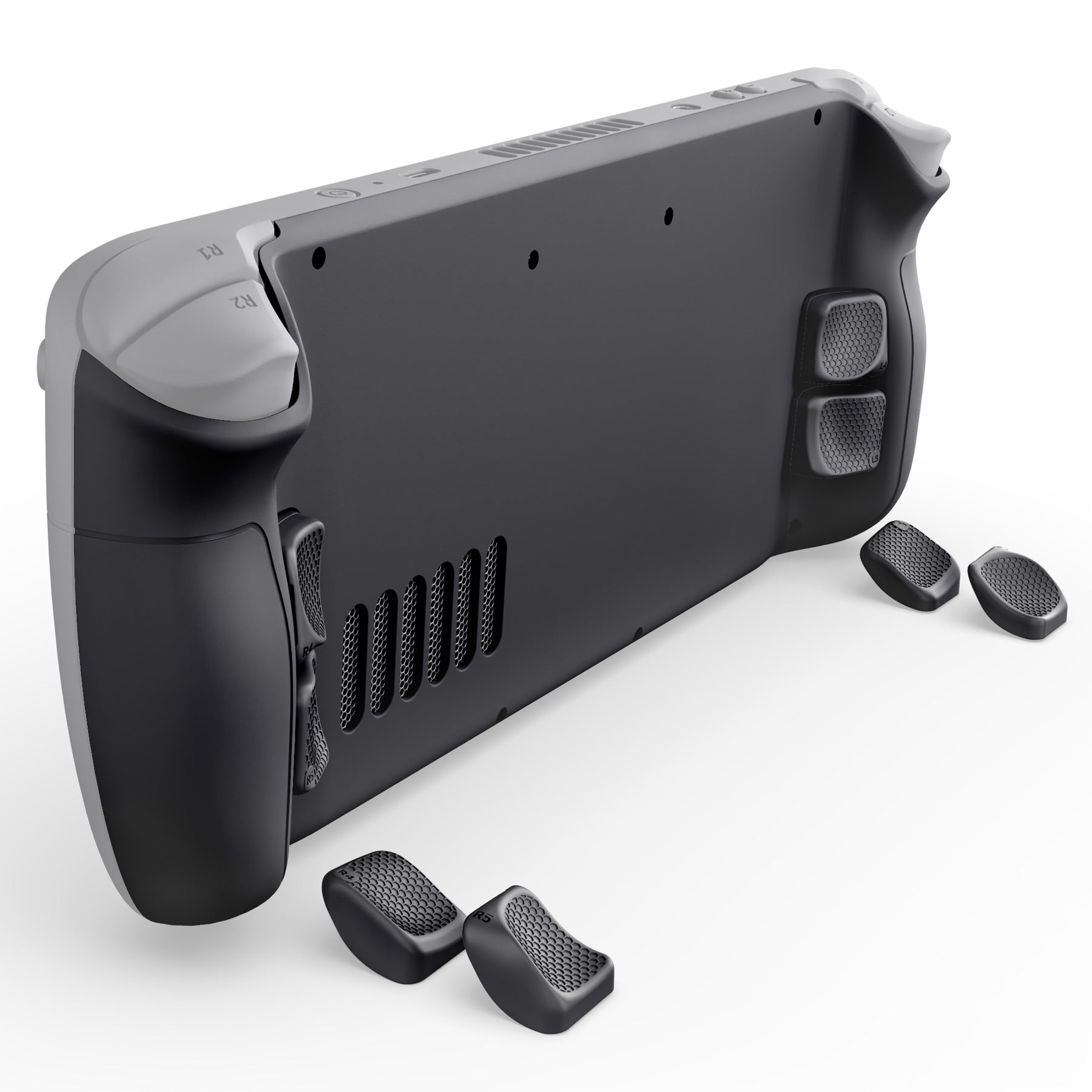 eXtremeRate Interchangeable Back Buttons Bottom Shell for Steam Deck LCD & OLED - with 2 Height Adjustable Buttons - Black eXtremeRate