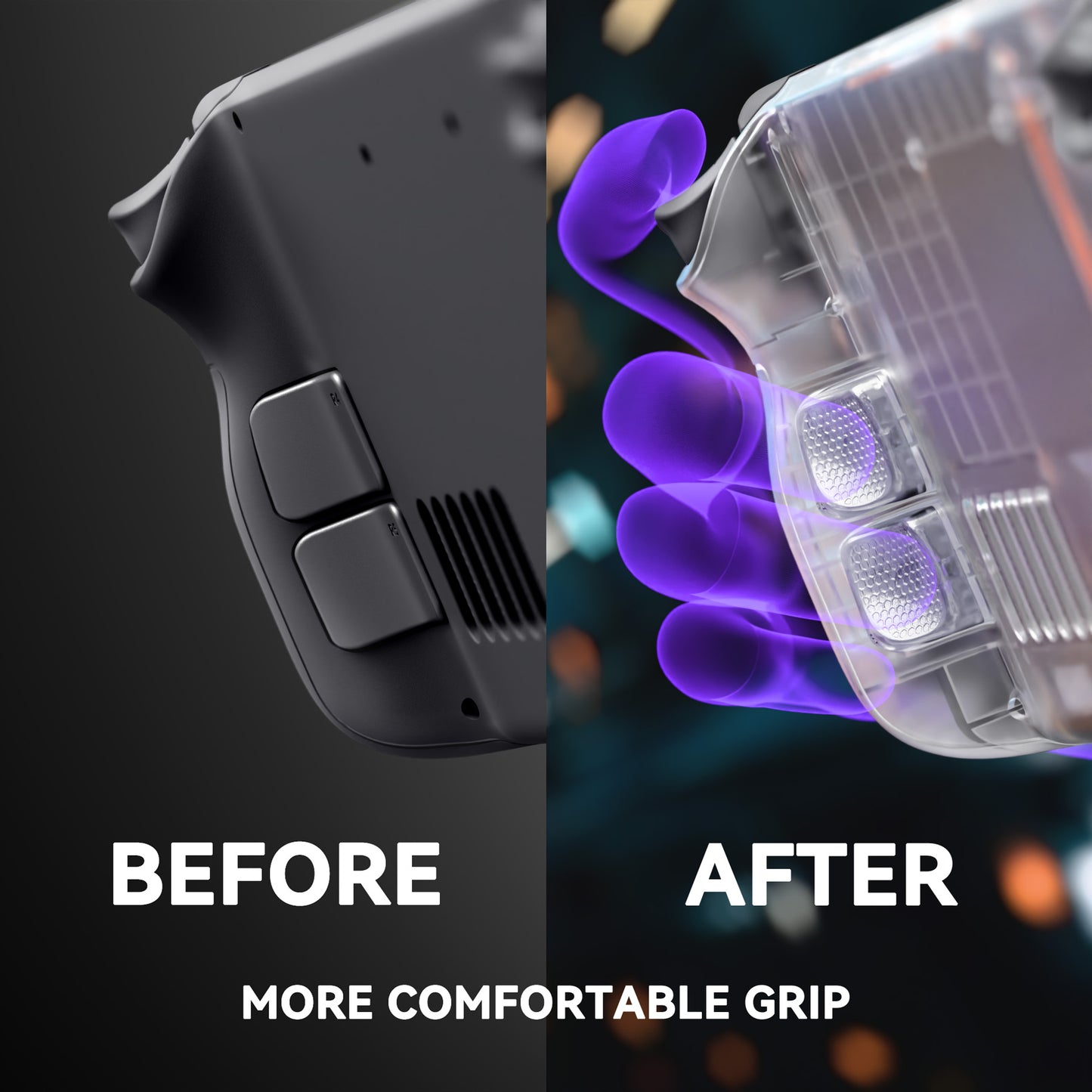 eXtremeRate Interchangeable Back Buttons Bottom Shell for Steam Deck LCD & OLED - with 2 Height Adjustable Buttons - Clear