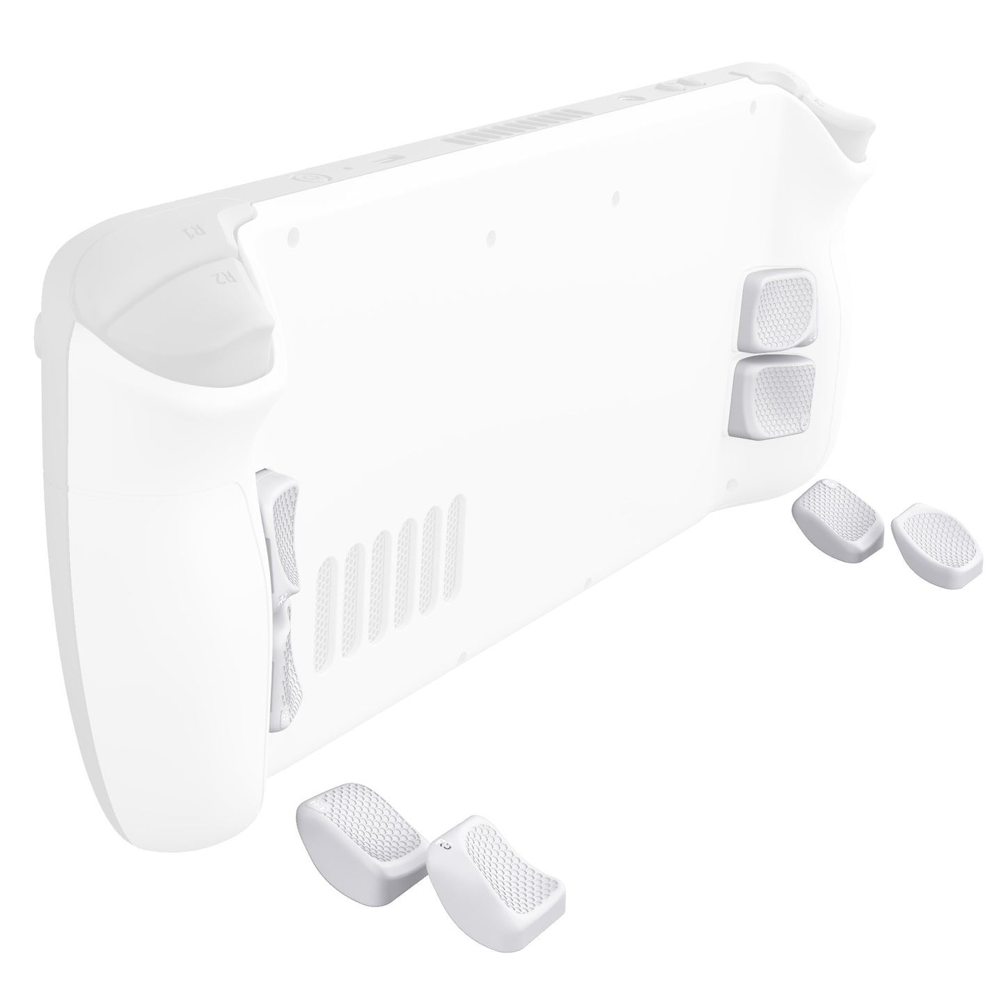 eXtremeRate Interchangeable Back Buttons Bottom Shell for Steam Deck LCD & OLED - with 2 Height Adjustable Buttons - Frosted White