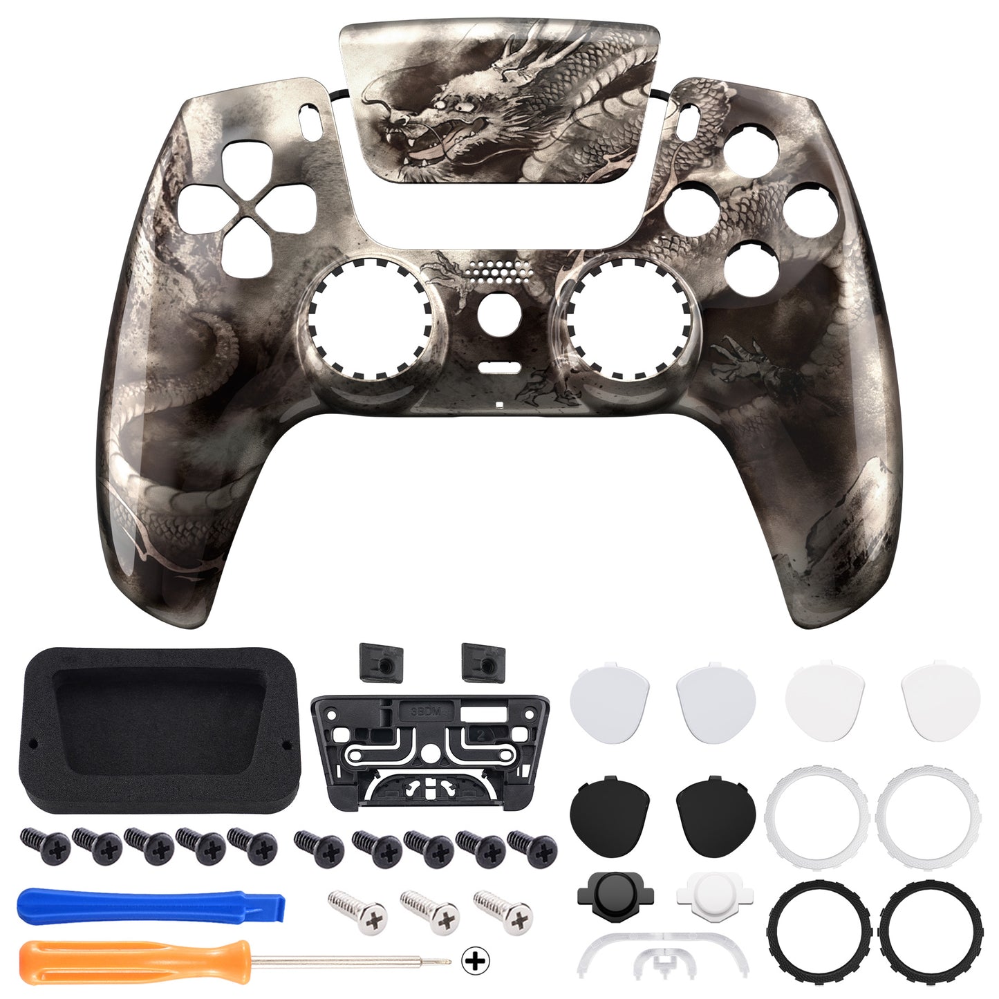 eXtremeRate LUNA Redesigned Replacement Front Shell with Touchpad Compatible with PS5 Controller BDM-010/020/030/040/050/060 - Dragon Scroll