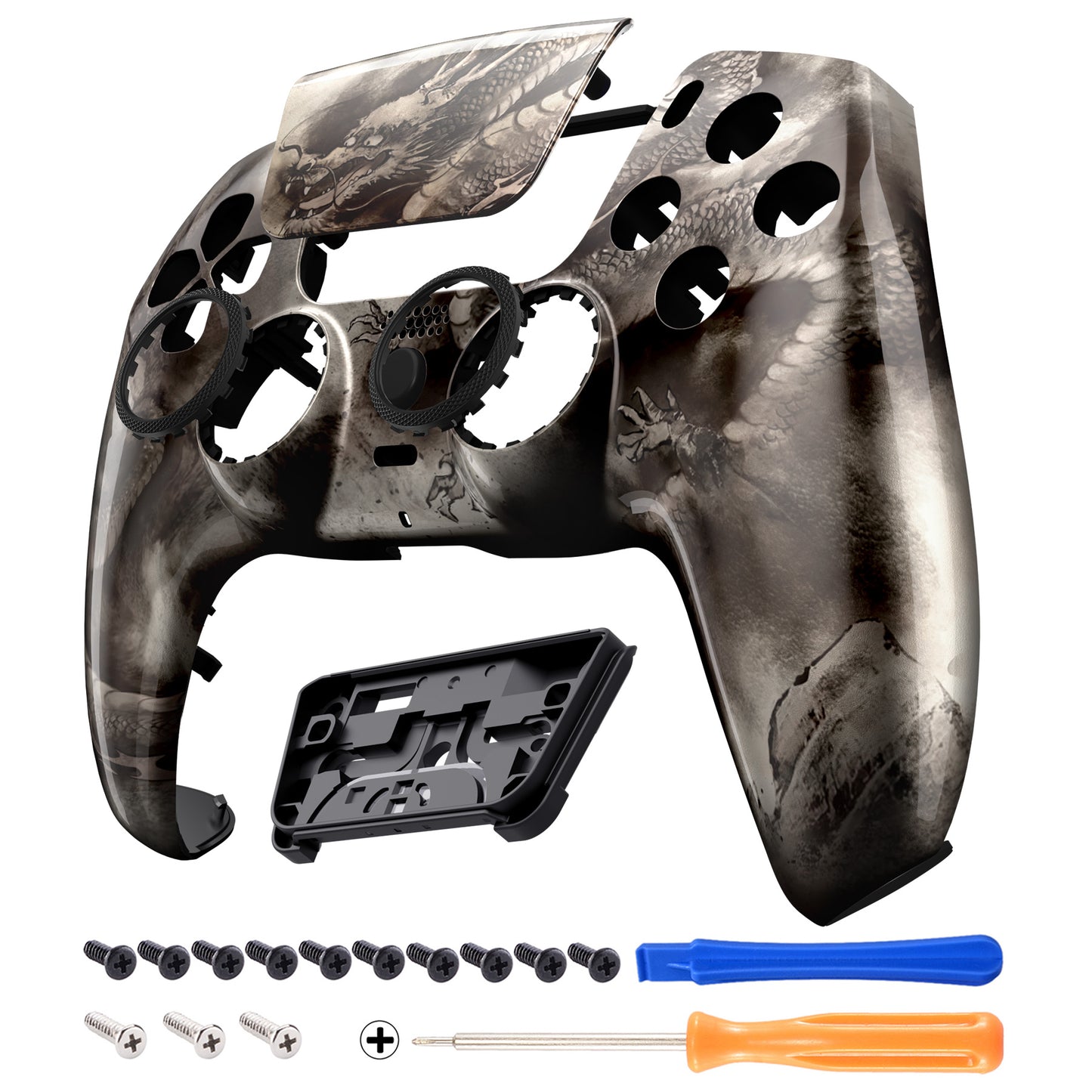 eXtremeRate LUNA Redesigned Replacement Front Shell with Touchpad Compatible with PS5 Controller BDM-010/020/030/040/050/060 - Dragon Scroll