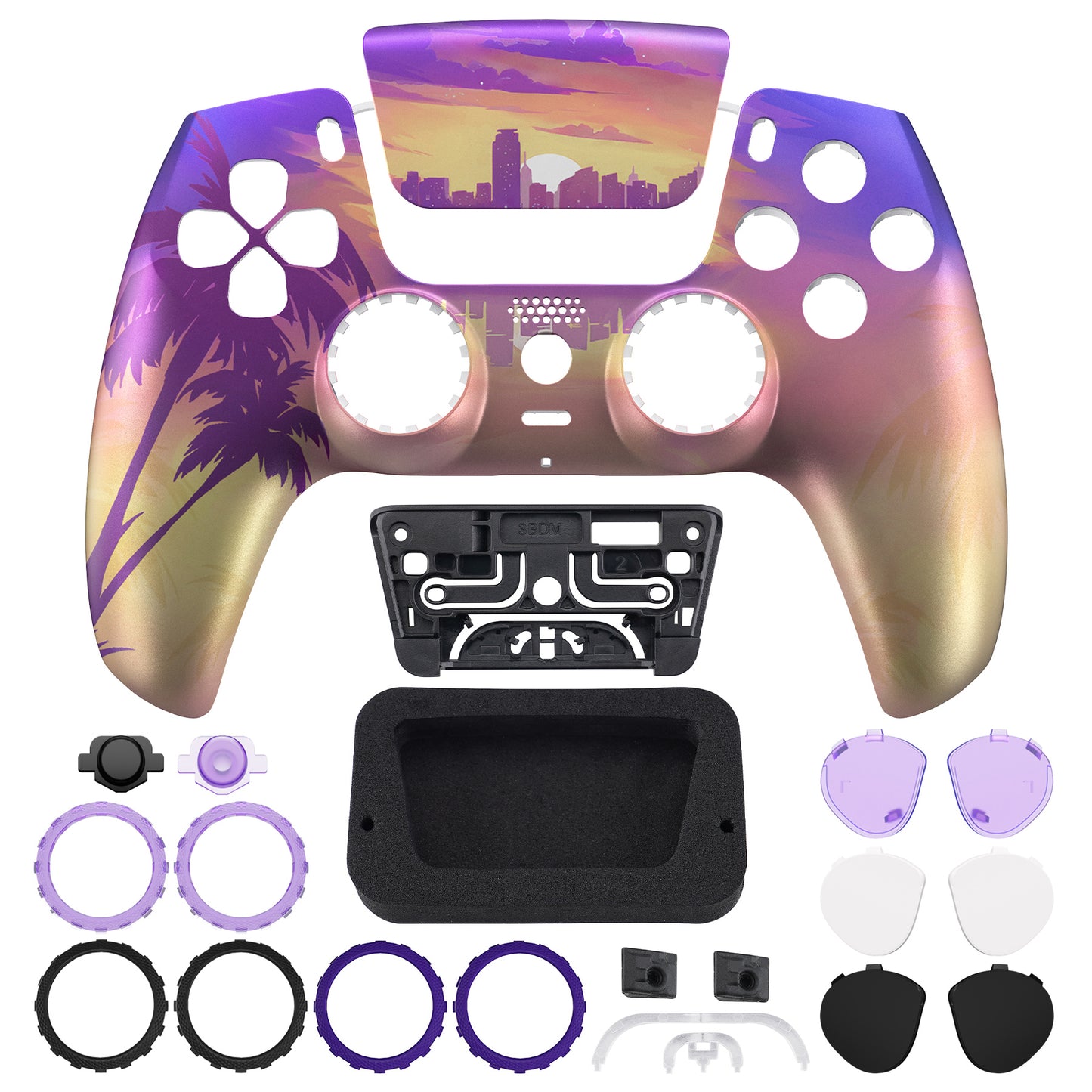 eXtremeRate LUNA Redesigned Replacement Front Shell with Touchpad Compatible with PS5 Controller BDM-010/020/030/040/050 - Neon Miami