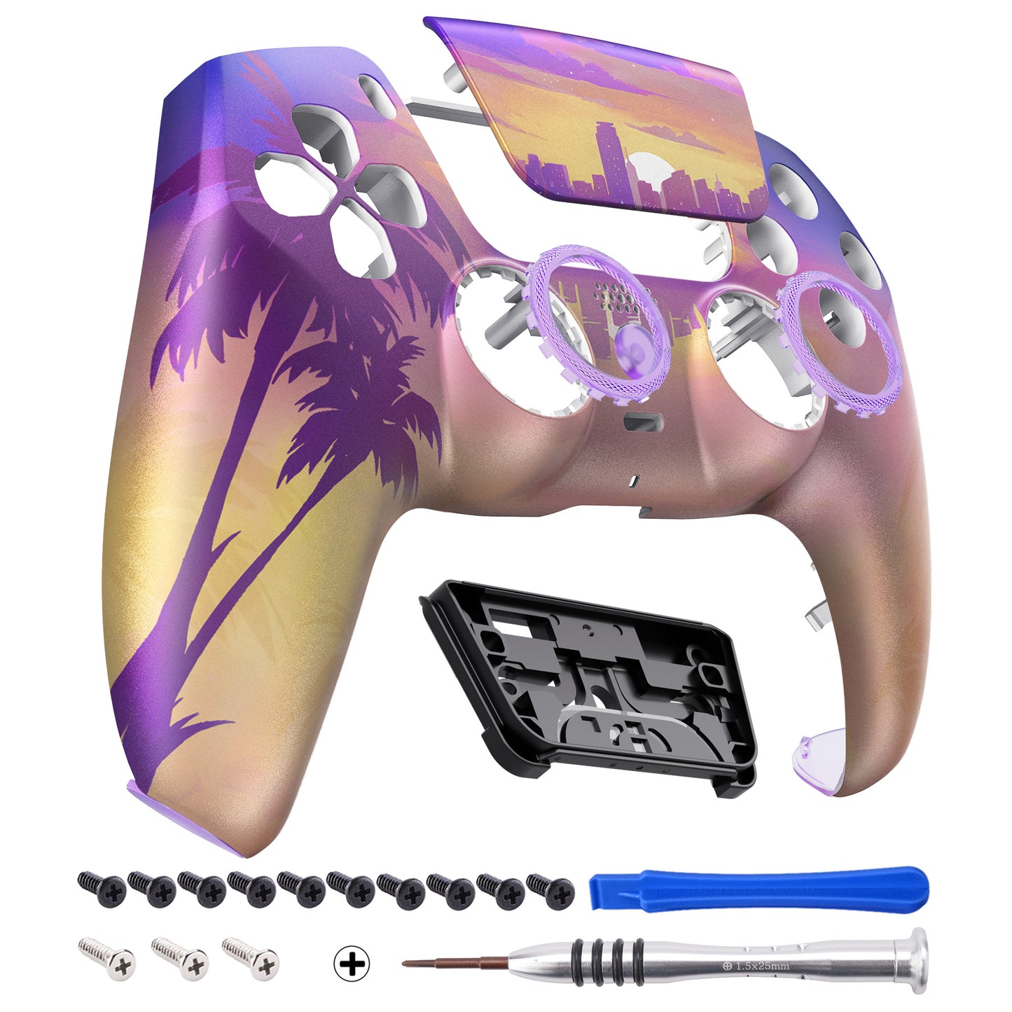 eXtremeRate LUNA Redesigned Replacement Front Shell with Touchpad Compatible with PS5 Controller BDM-010/020/030/040/050 - Neon Miami