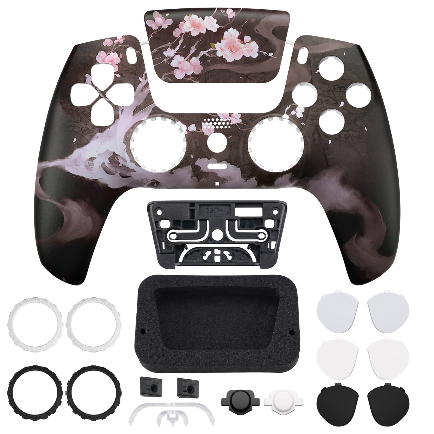 eXtremeRate LUNA Redesigned Replacement Front Shell with Touchpad Compatible with PS5 Controller BDM-010/020/030/040/050 - Blossom In The Darkness