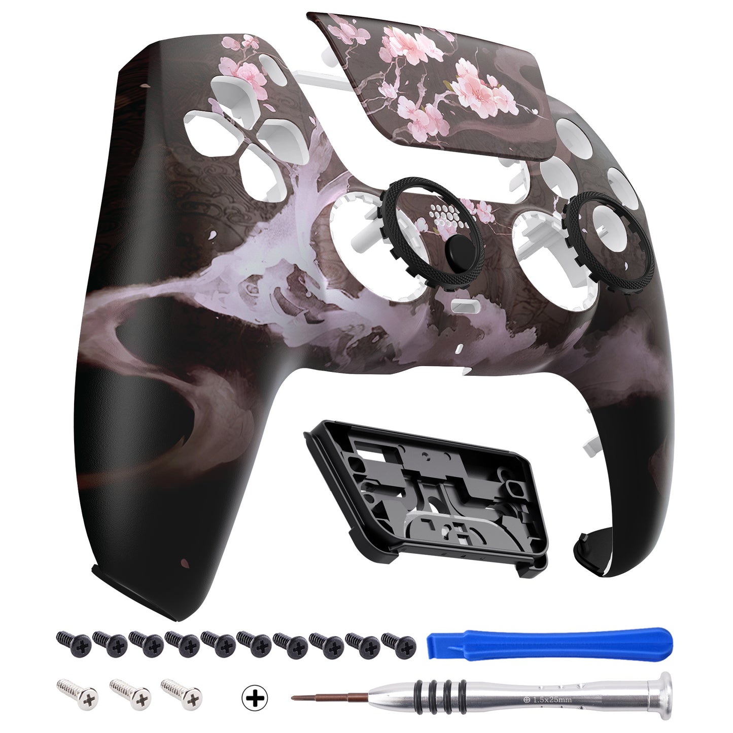 eXtremeRate LUNA Redesigned Replacement Front Shell with Touchpad Compatible with PS5 Controller BDM-010/020/030/040/050 - Blossom In The Darkness