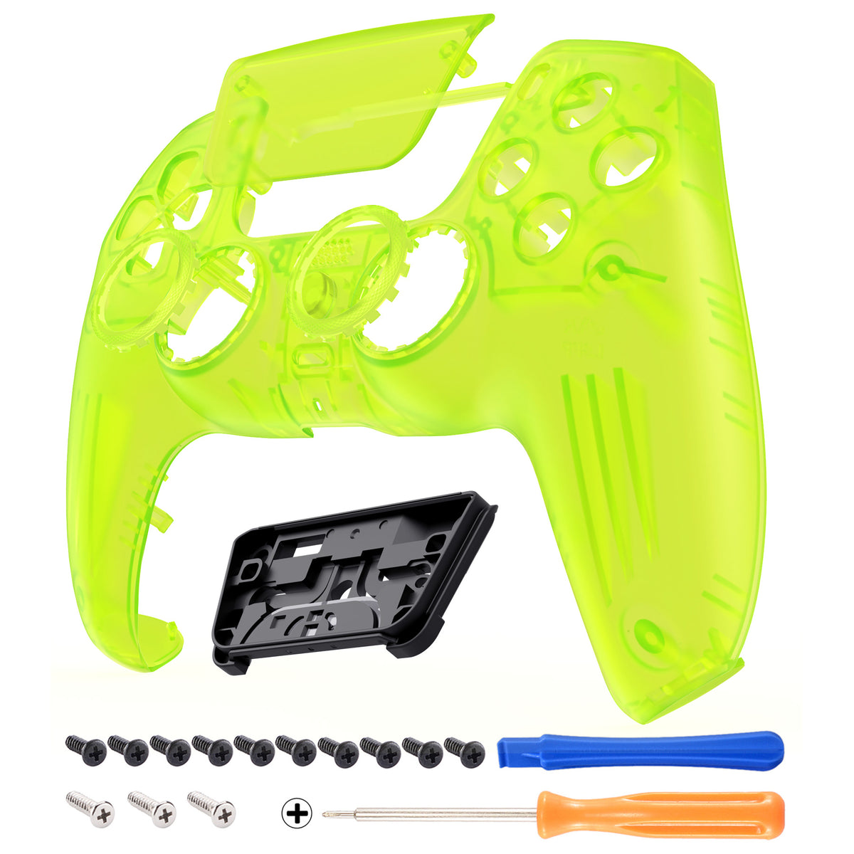 eXtremeRate LUNA Redesigned Replacement Front Shell with Touchpad Compatible with PS5 Controller BDM-010/020/030/040/050/060- Clear Lime Green