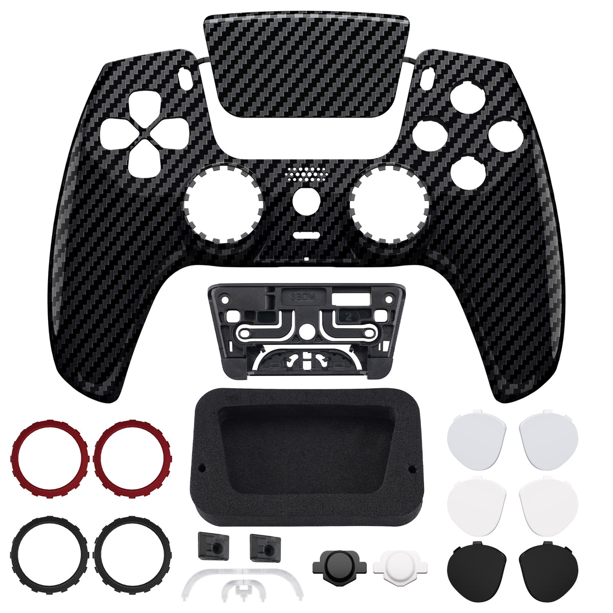 eXtremeRate LUNA Redesigned Replacement Front Shell with Touchpad Compatible with PS5 Controller BDM-010/020/030/040/050/060 - Graphite Carbon Fiber