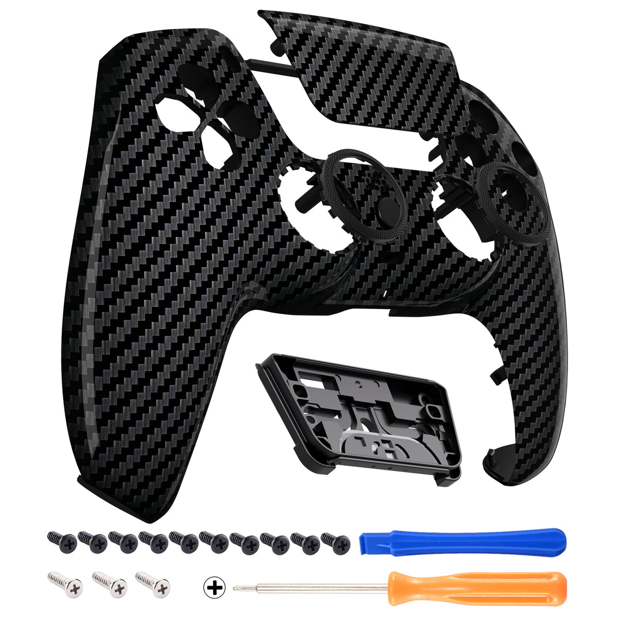 eXtremeRate LUNA Redesigned Replacement Front Shell with Touchpad Compatible with PS5 Controller BDM-010/020/030/040/050/060 - Graphite Carbon Fiber