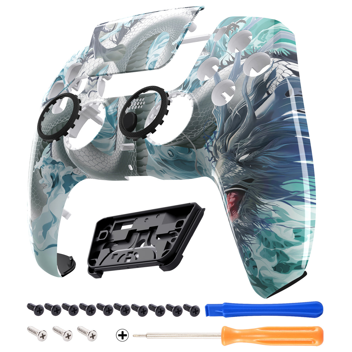 eXtremeRate LUNA Redesigned Replacement Front Shell with Touchpad Compatible with PS5 Controller BDM-010/020/030/040/050/060 - Jade Dragon - Cloud Dominator