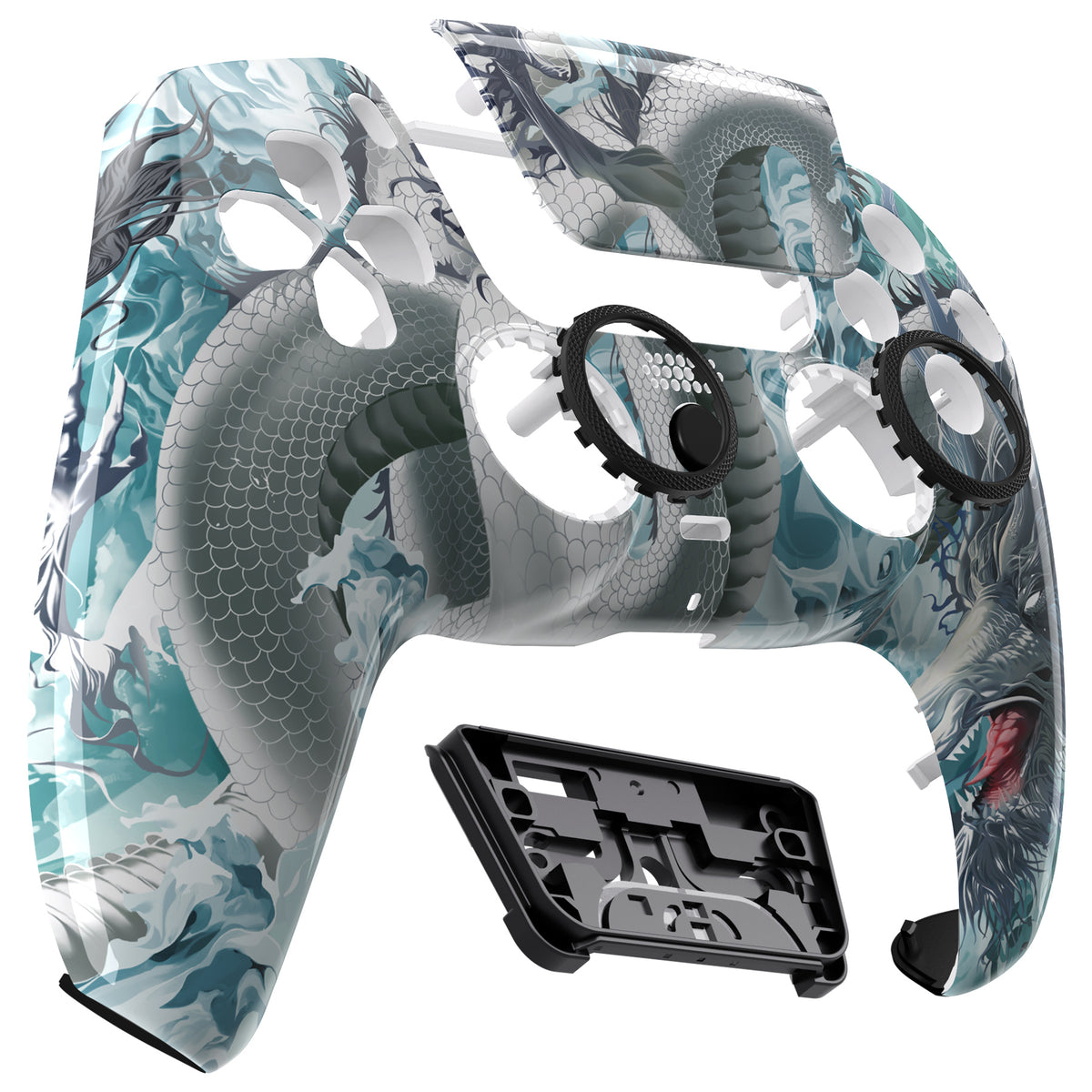 eXtremeRate LUNA Redesigned Replacement Front Shell with Touchpad Compatible with PS5 Controller BDM-010/020/030/040/050/060 - Jade Dragon - Cloud Dominator