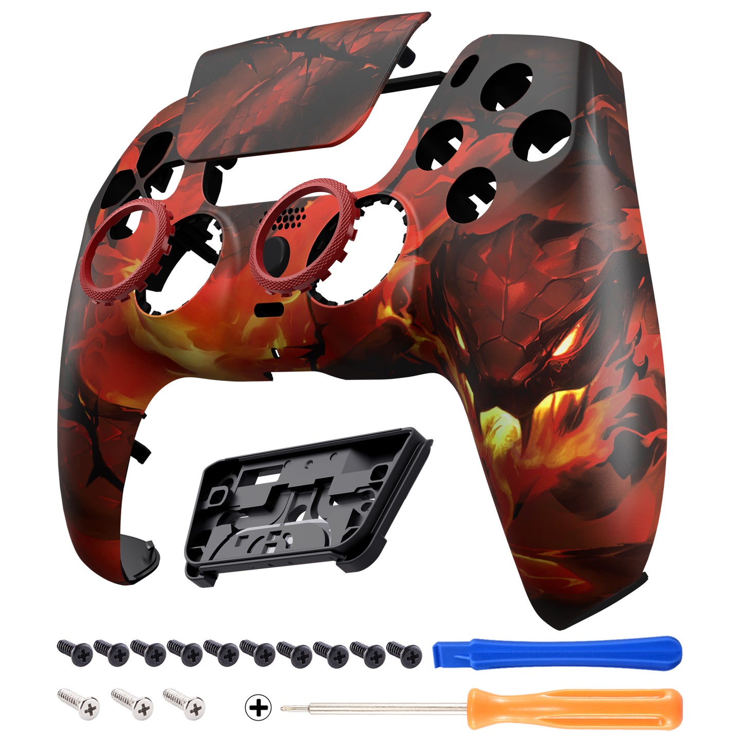 eXtremeRate LUNA Redesigned Replacement Front Shell with Touchpad Compatible with PS5 Controller BDM-010/020/030/040/050 - Purgatory Fire Serpent