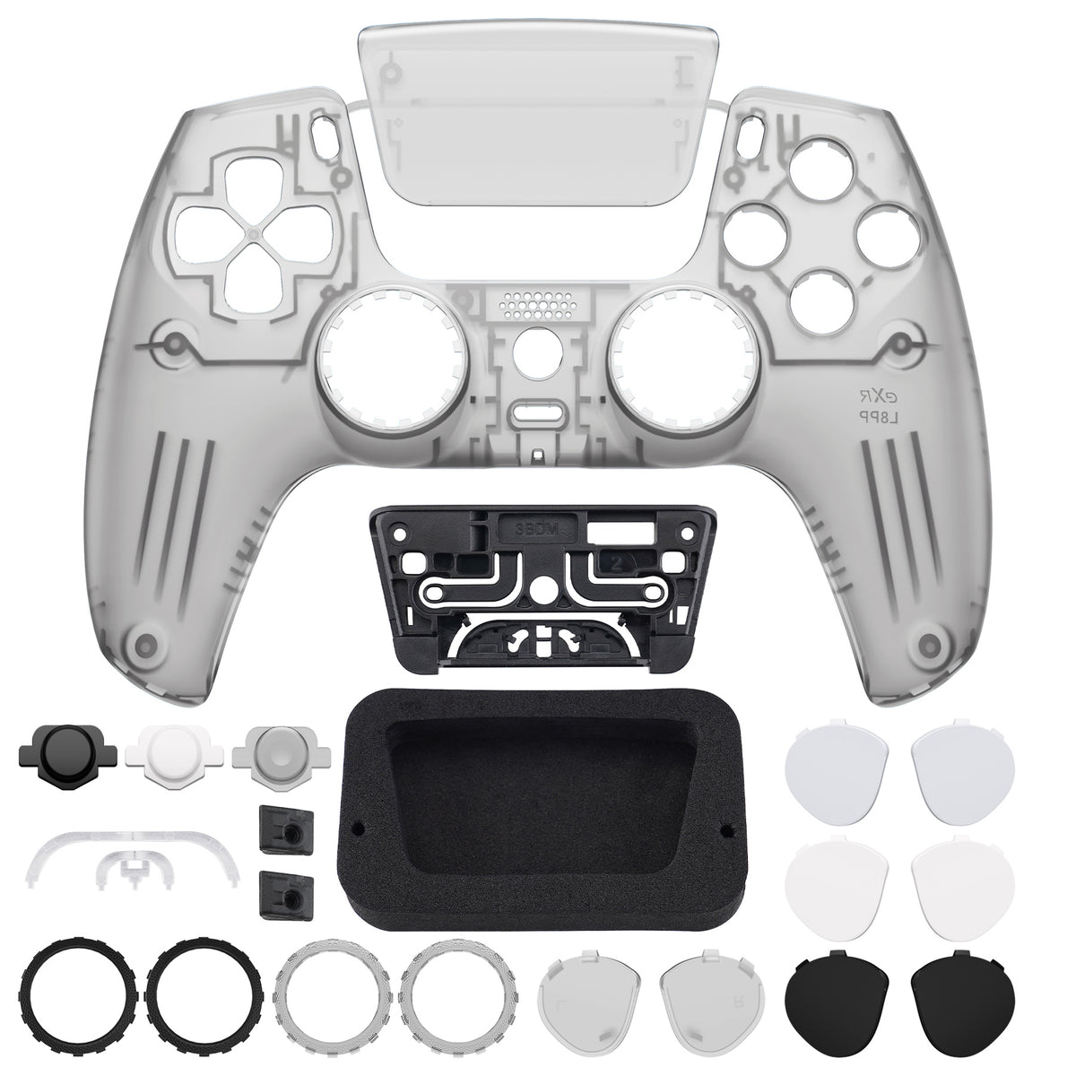 eXtremeRate LUNA Redesigned Replacement Front Shell with Touchpad Compatible with PS5 Controller BDM-010/020/030/040/050/060- Clear Black