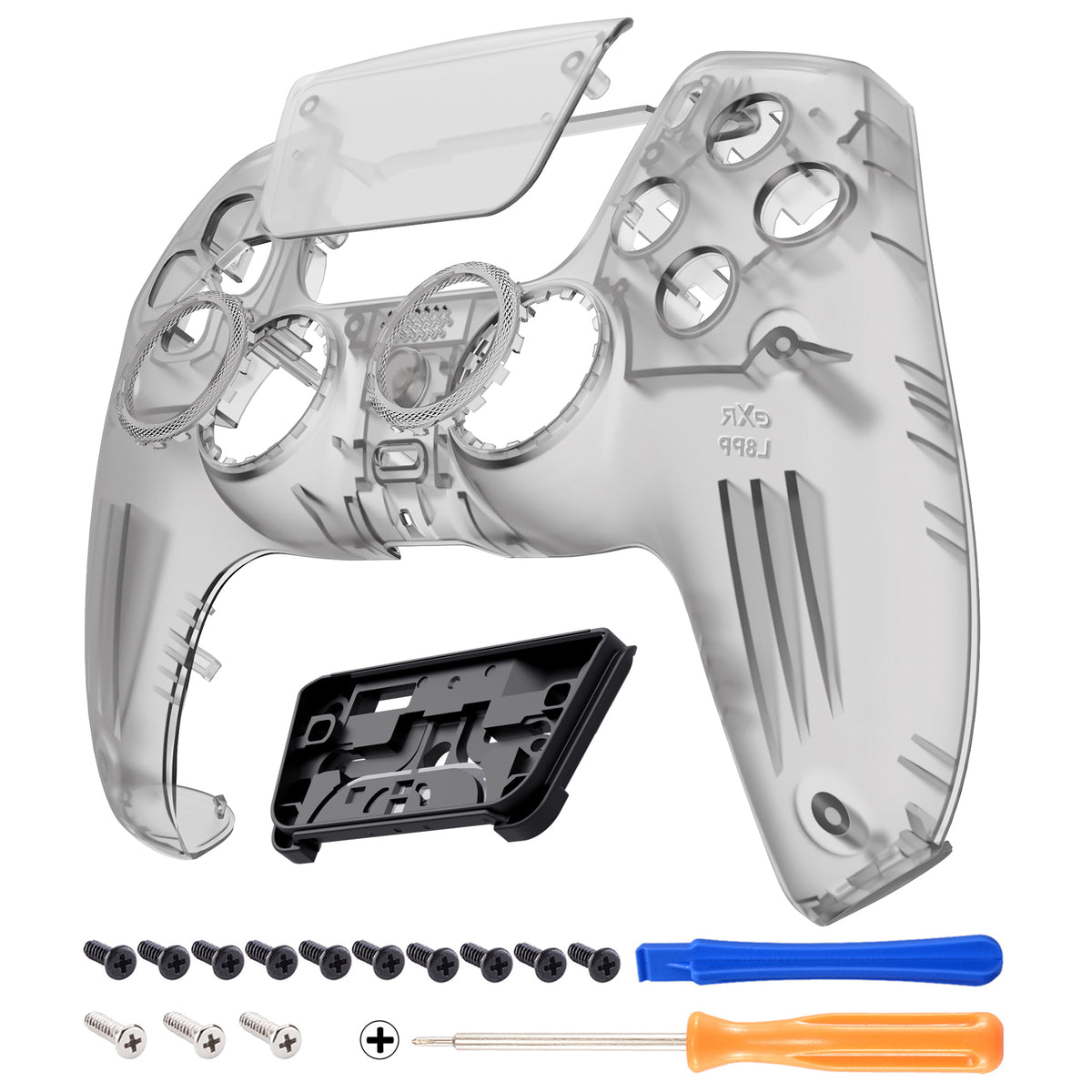 eXtremeRate LUNA Redesigned Replacement Front Shell with Touchpad Compatible with PS5 Controller BDM-010/020/030/040/050/060- Clear Black