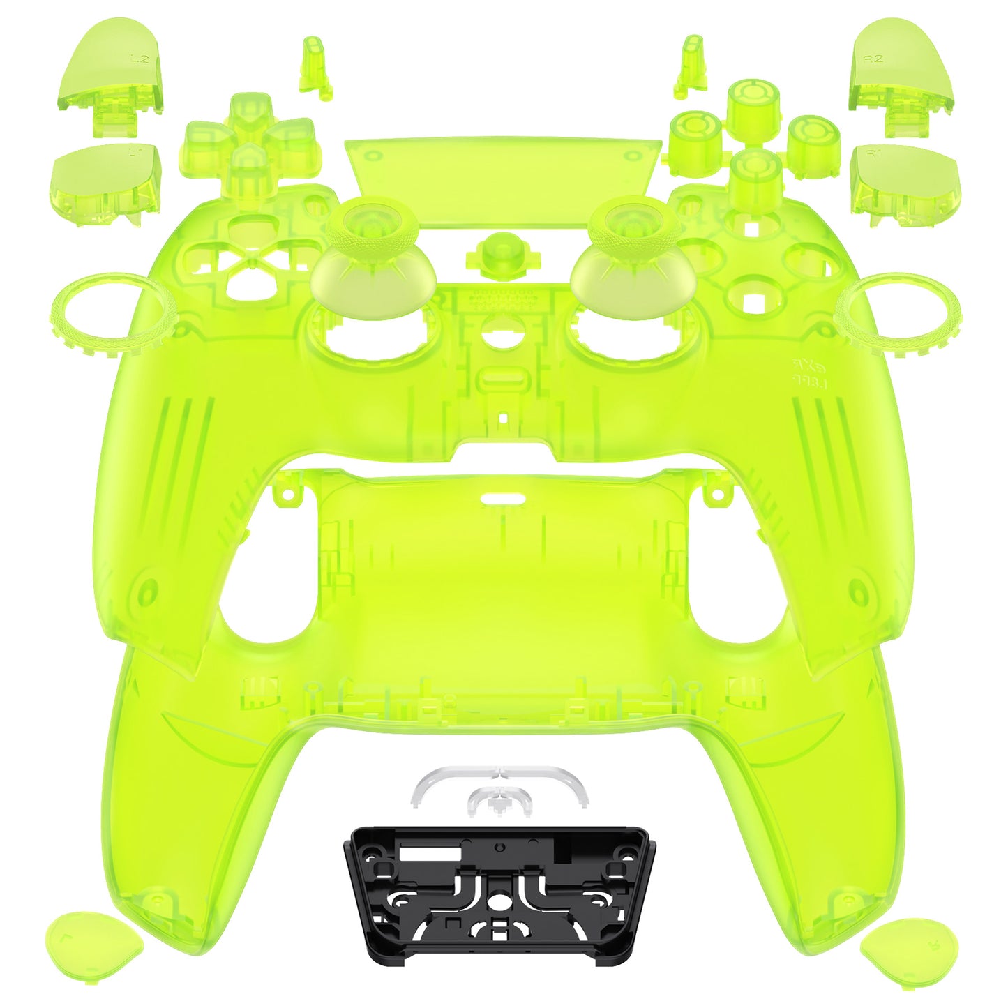 eXtremeRate LUNA Redesigned Replacement Full Set Shells with Buttons Compatible with PS5 Controller BDM-030/040/050 - Clear Lime Green