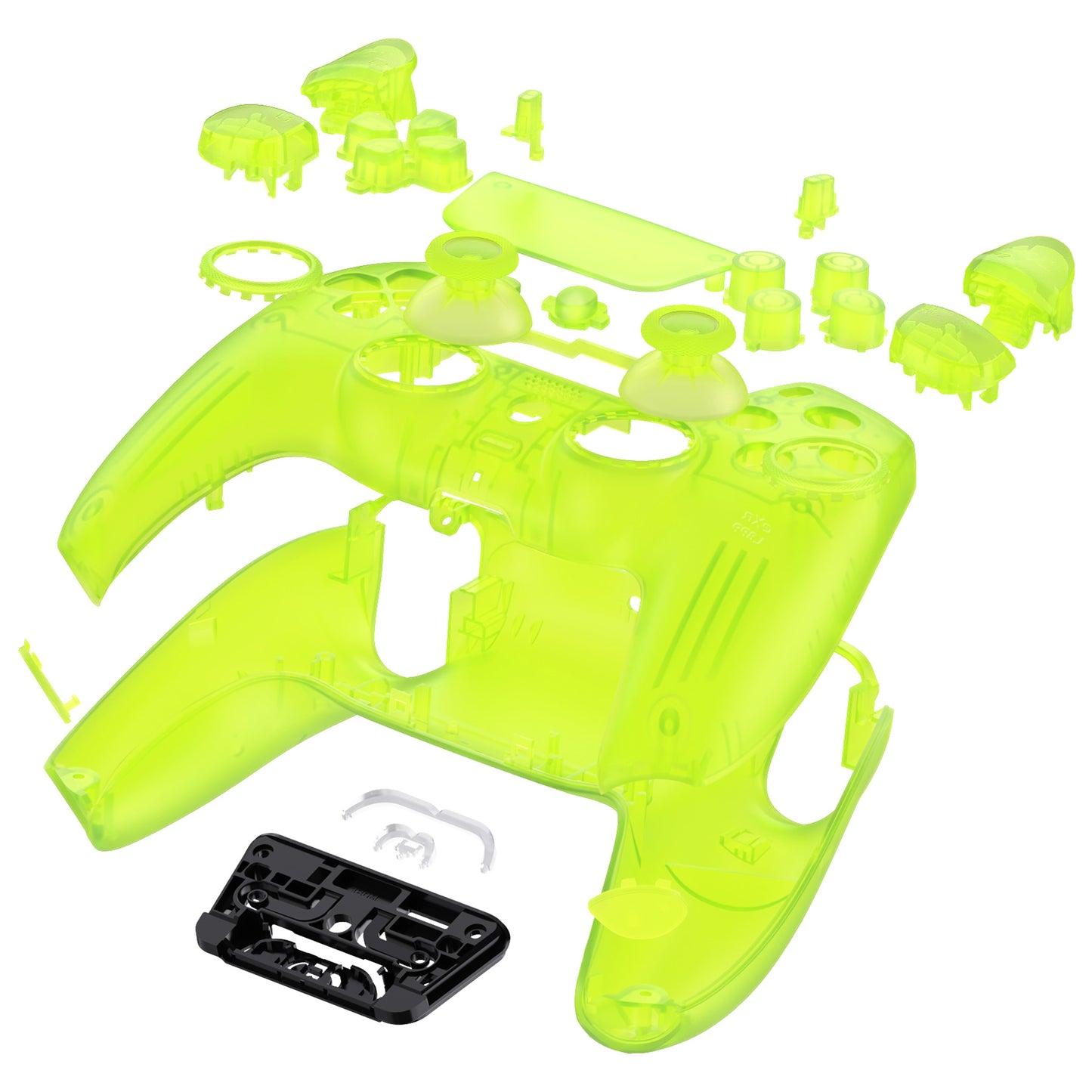 eXtremeRate LUNA Redesigned Replacement Full Set Shells with Buttons Compatible with PS5 Controller BDM-030/040/050 - Clear Lime Green