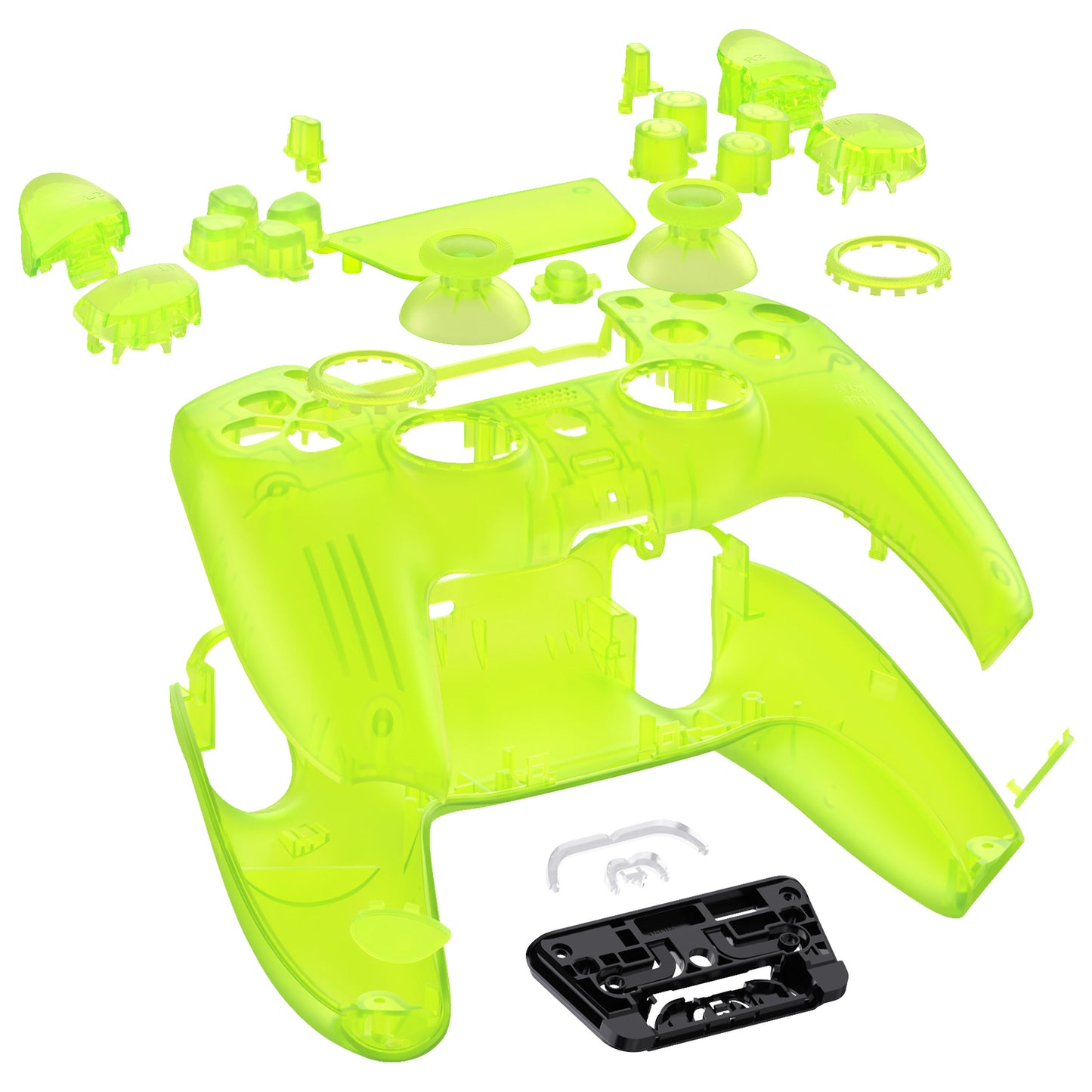 eXtremeRate LUNA Redesigned Replacement Full Set Shells with Buttons Compatible with PS5 Controller BDM-030/040/050 - Clear Lime Green