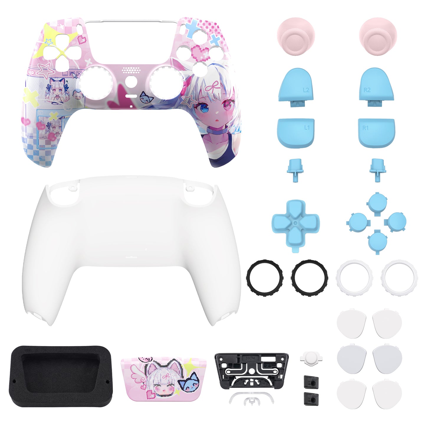 eXtremeRate LUNA Redesigned Replacement Full Set Shells with Buttons Compatible with PS5 Controller BDM-030/040/050 - MeWoow