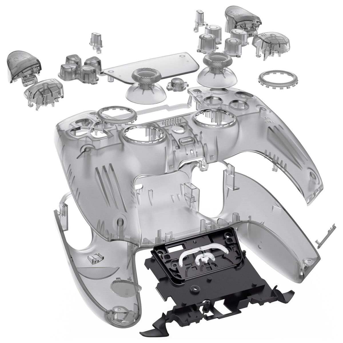 eXtremeRate LUNA Redesigned Replacement Full Set Shells with Buttons Compatible with PS5 Controller BDM-030/040/050/060 - Clear Black