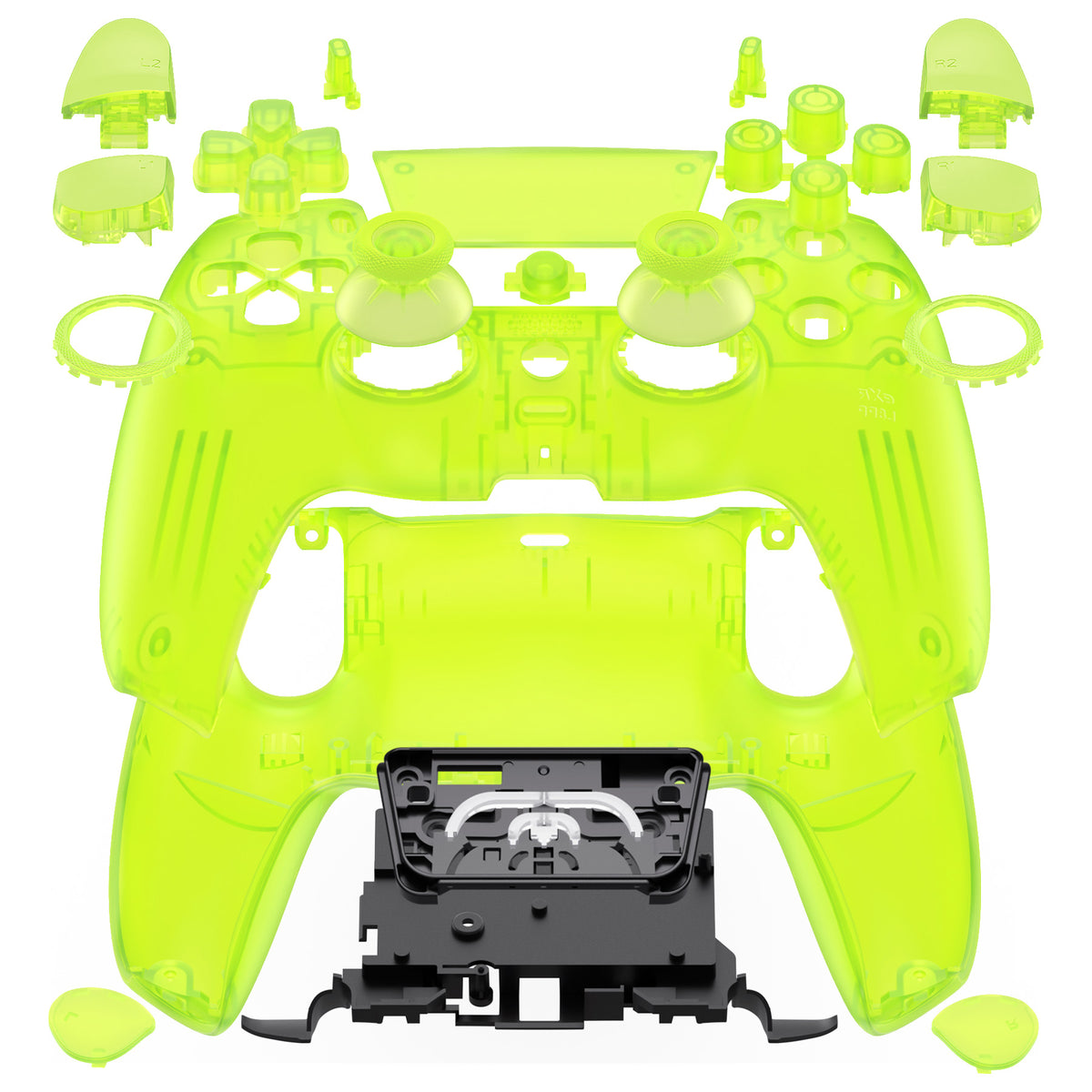 eXtremeRate LUNA Redesigned Replacement Full Set Shells with Buttons Compatible with PS5 Controller BDM-030/040/050/060 - Clear Lime Green