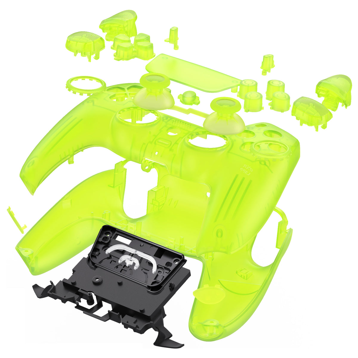 eXtremeRate LUNA Redesigned Replacement Full Set Shells with Buttons Compatible with PS5 Controller BDM-030/040/050/060 - Clear Lime Green