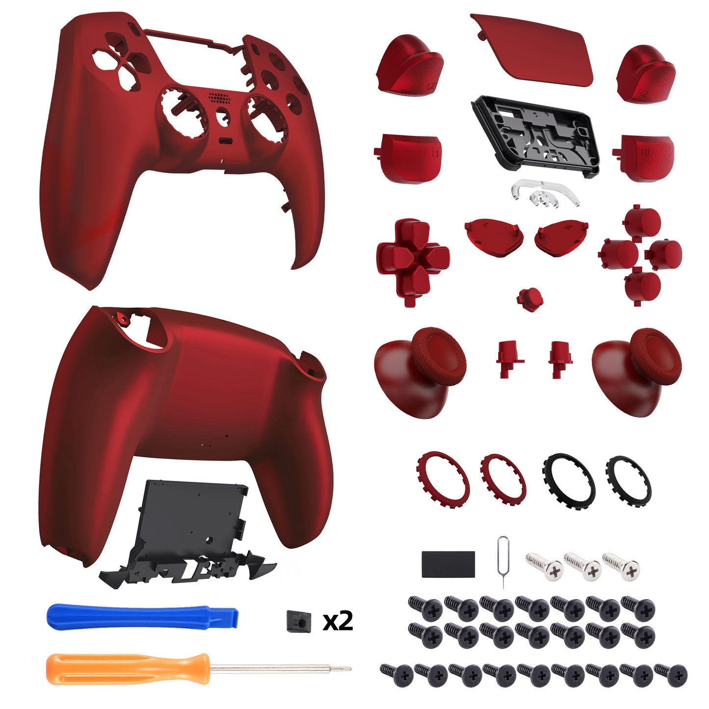 eXtremeRate LUNA Redesigned Replacement Full Set Shells with Buttons Compatible with PS5 Controller BDM-030/040/050/060 - Scarlet Red