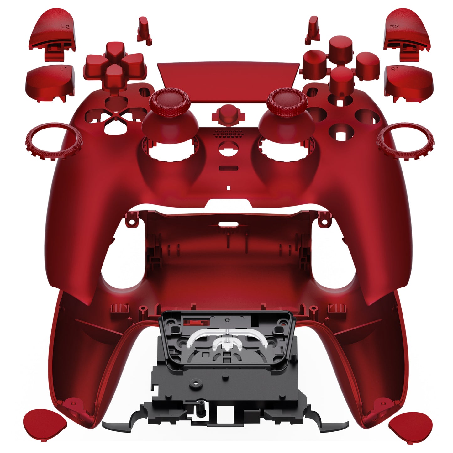 eXtremeRate LUNA Redesigned Replacement Full Set Shells with Buttons Compatible with PS5 Controller BDM-030/040/050/060 - Scarlet Red
