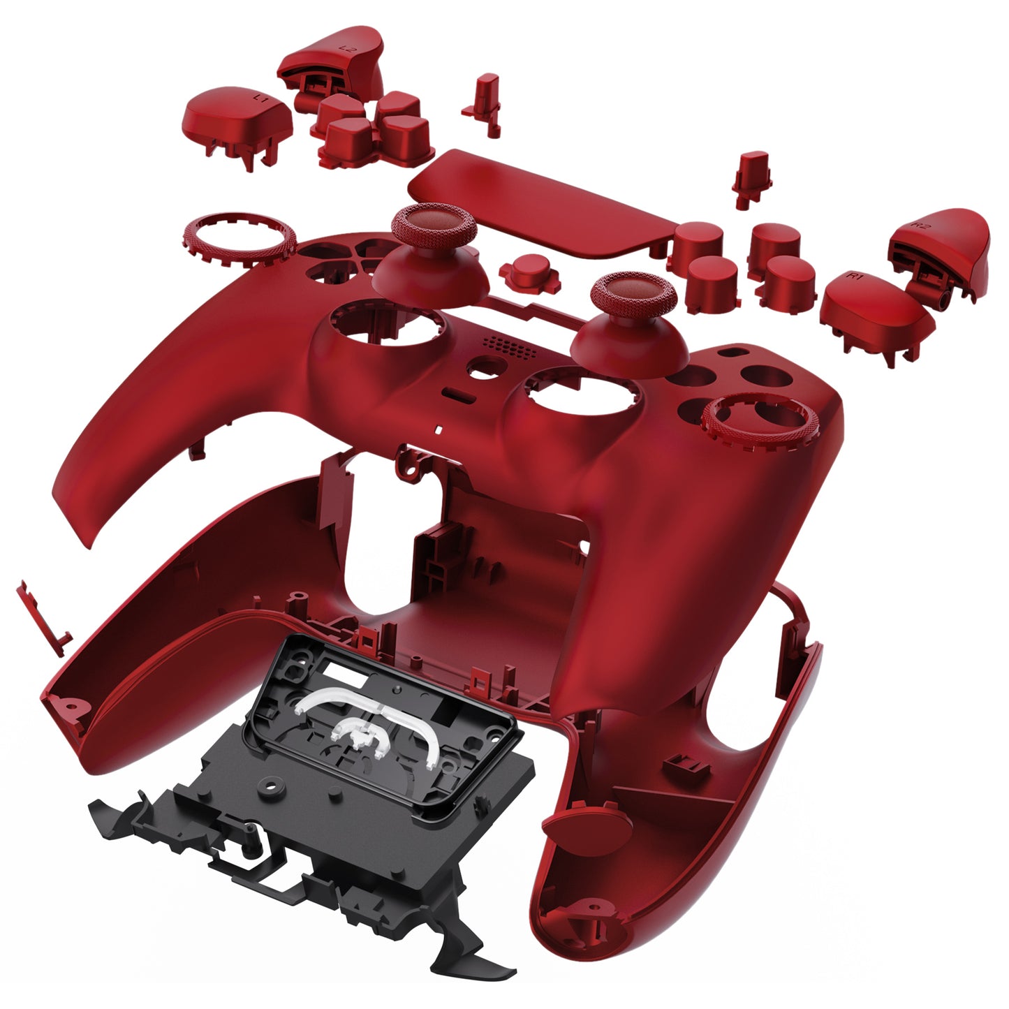 eXtremeRate LUNA Redesigned Replacement Full Set Shells with Buttons Compatible with PS5 Controller BDM-030/040/050/060 - Scarlet Red