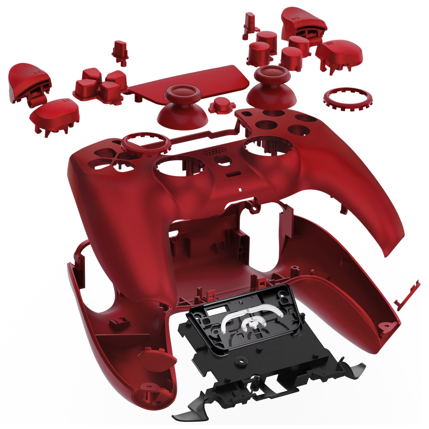 eXtremeRate LUNA Redesigned Replacement Full Set Shells with Buttons Compatible with PS5 Controller BDM-030/040/050/060 - Scarlet Red